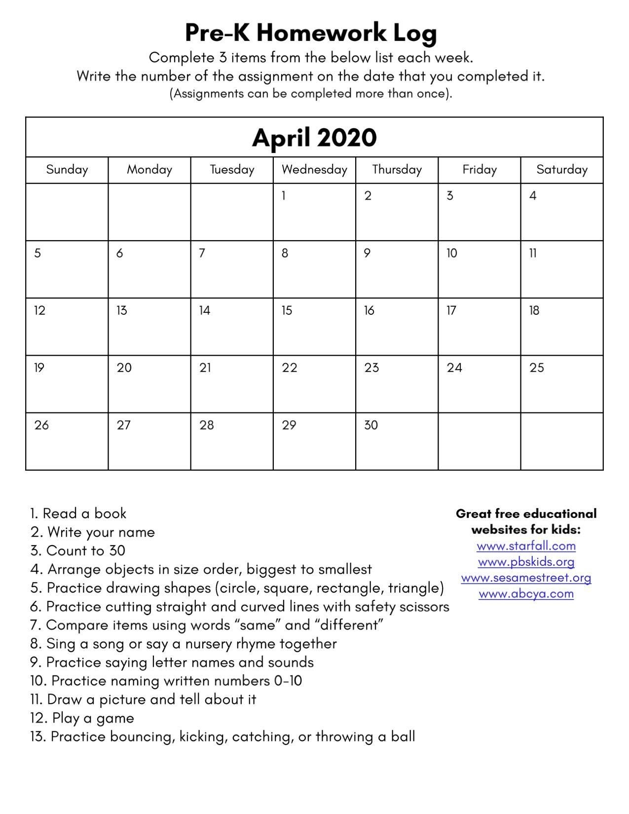 Monthly Homework Choice Calendar And Weekly Enrichment