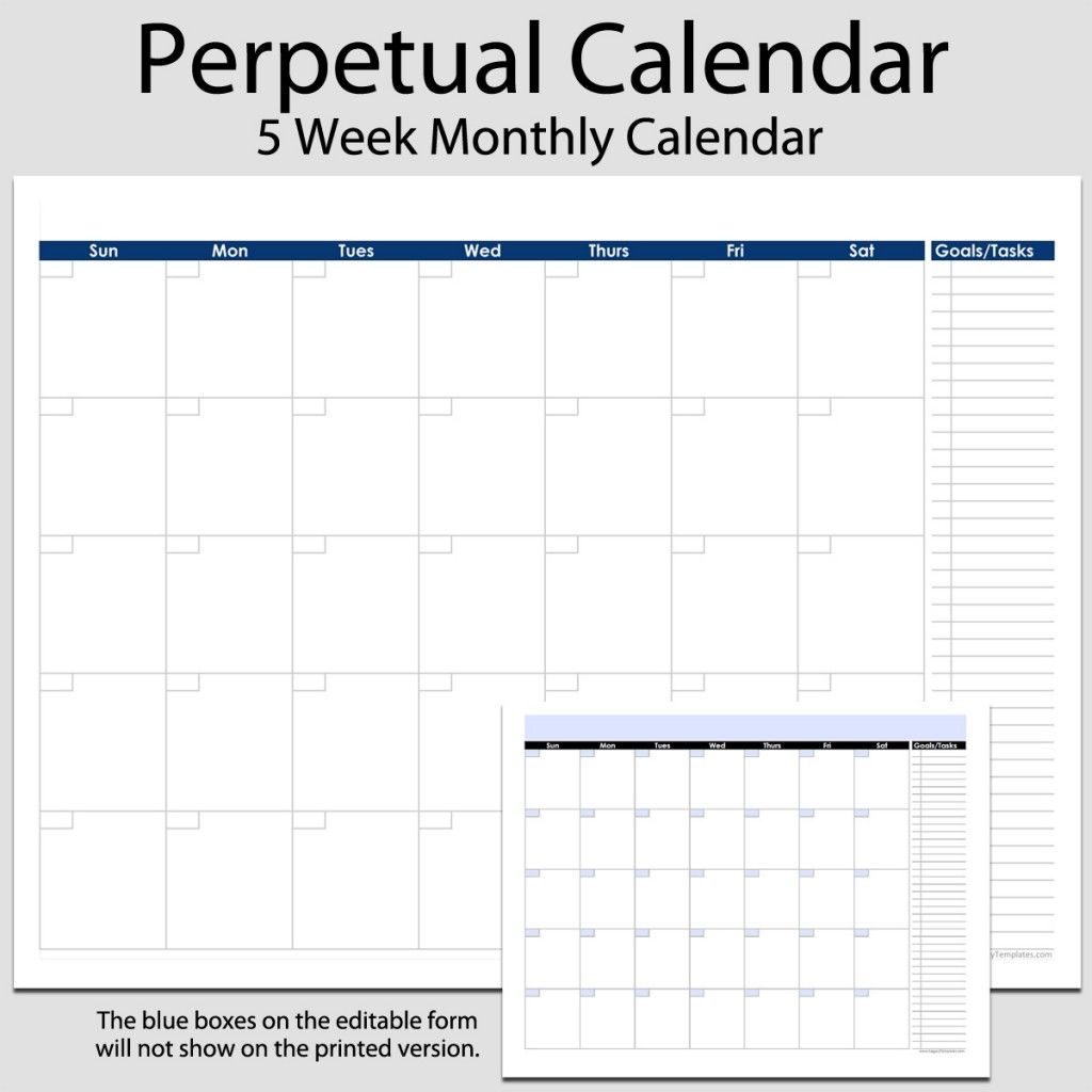 monthly perpetual calendar with tasks in landscape – 8 1/2