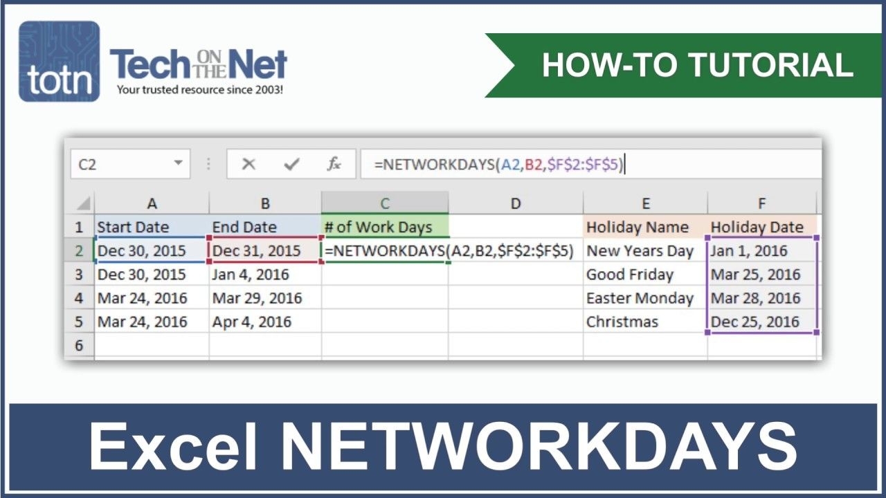 ms excel: how to use the networkdays function (ws)