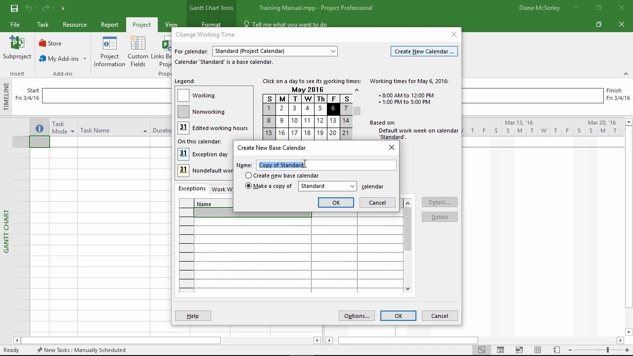 Ms Project 2016 Create A Project Calendar