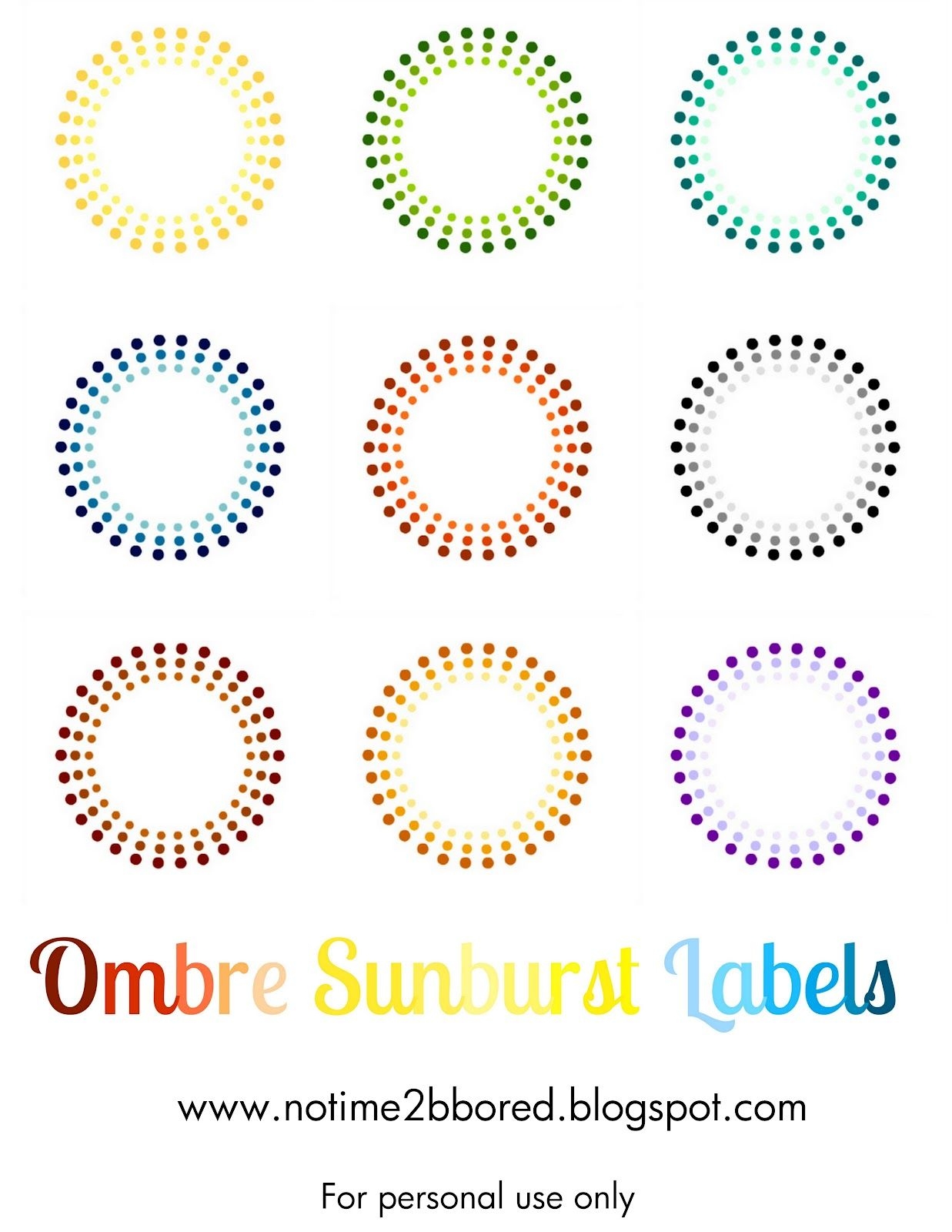 No Time To Be Bored: Ombre Sunburst Labels Free Printable