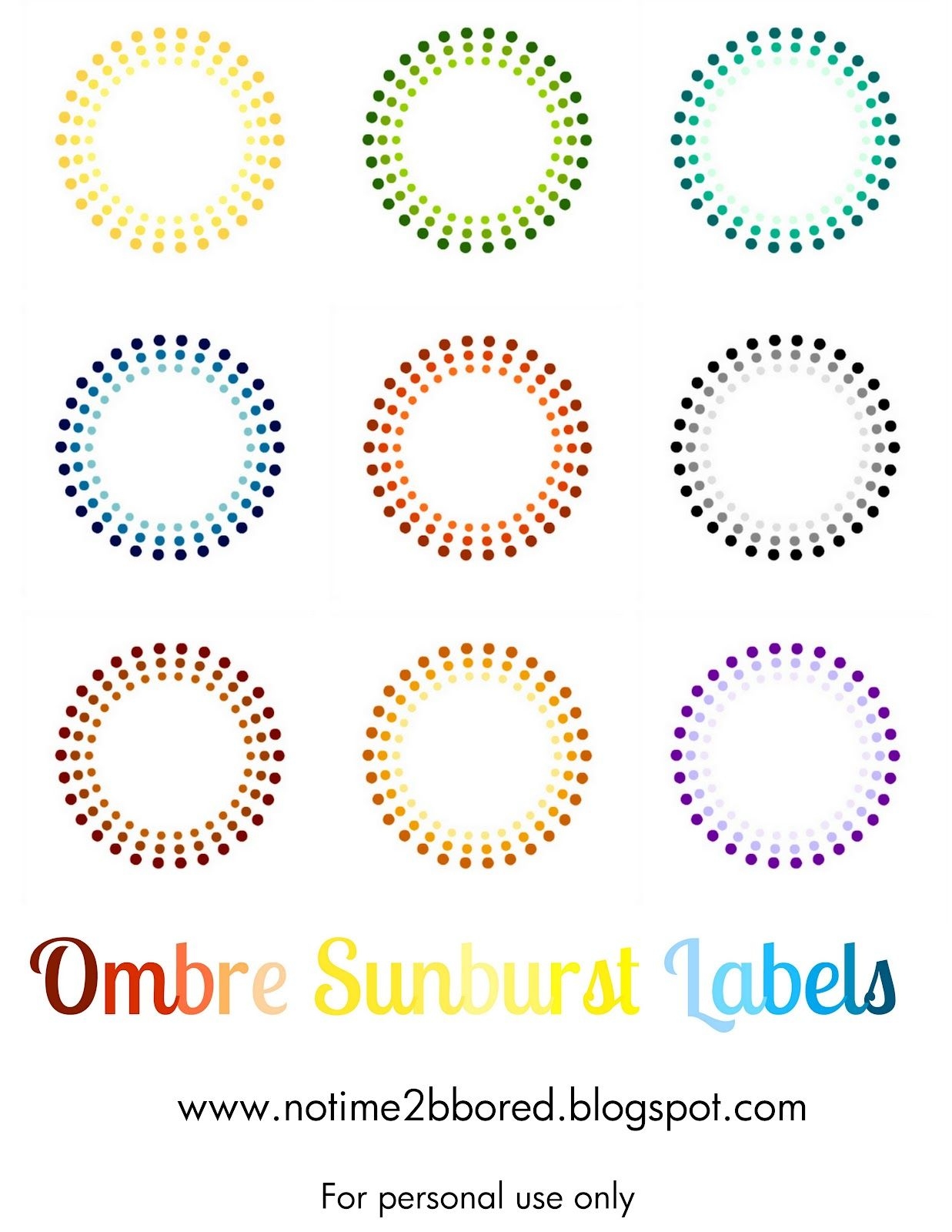 no time to be bored: ombre sunburst labels free printable