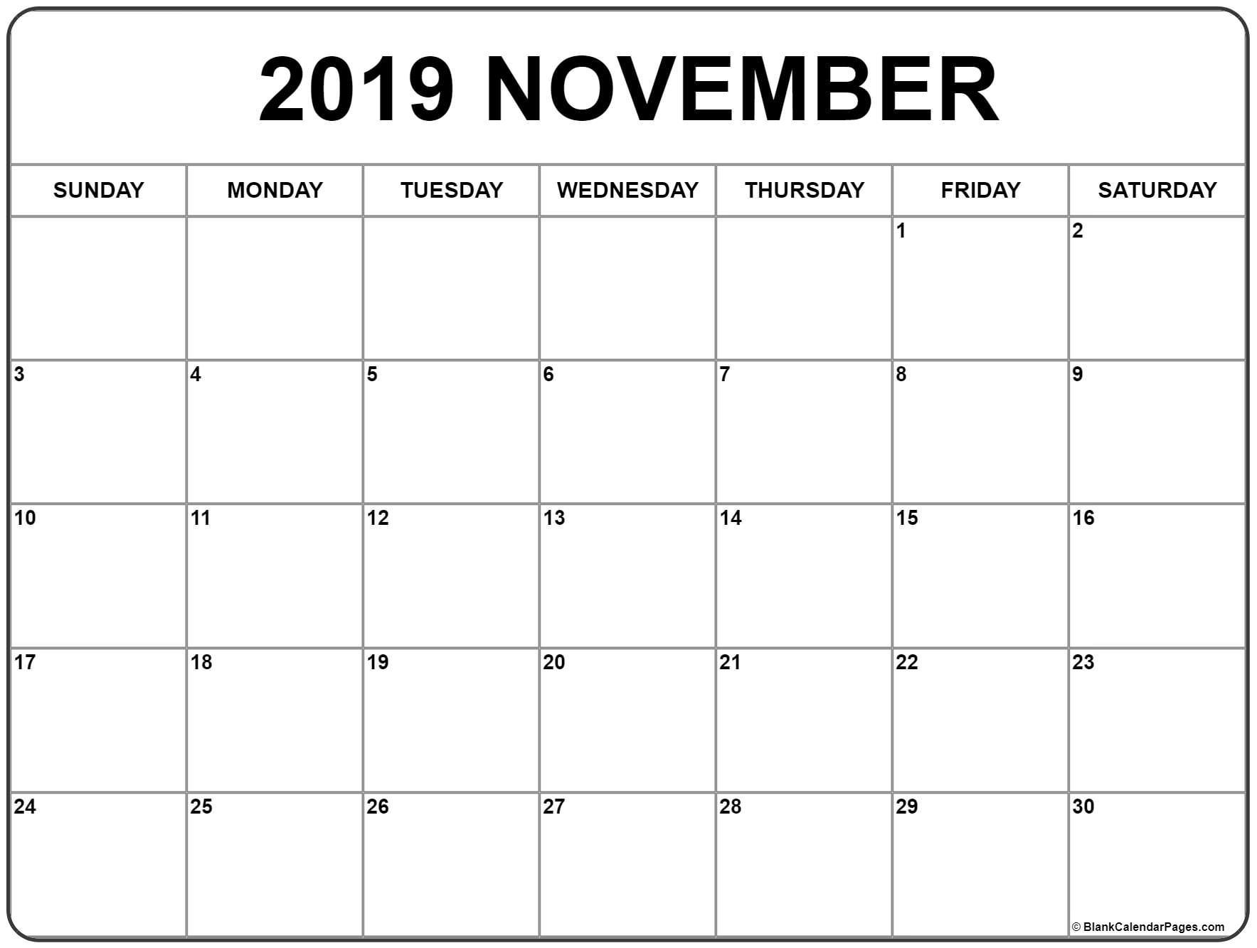 november 2019 calendar | monthly calendar printable