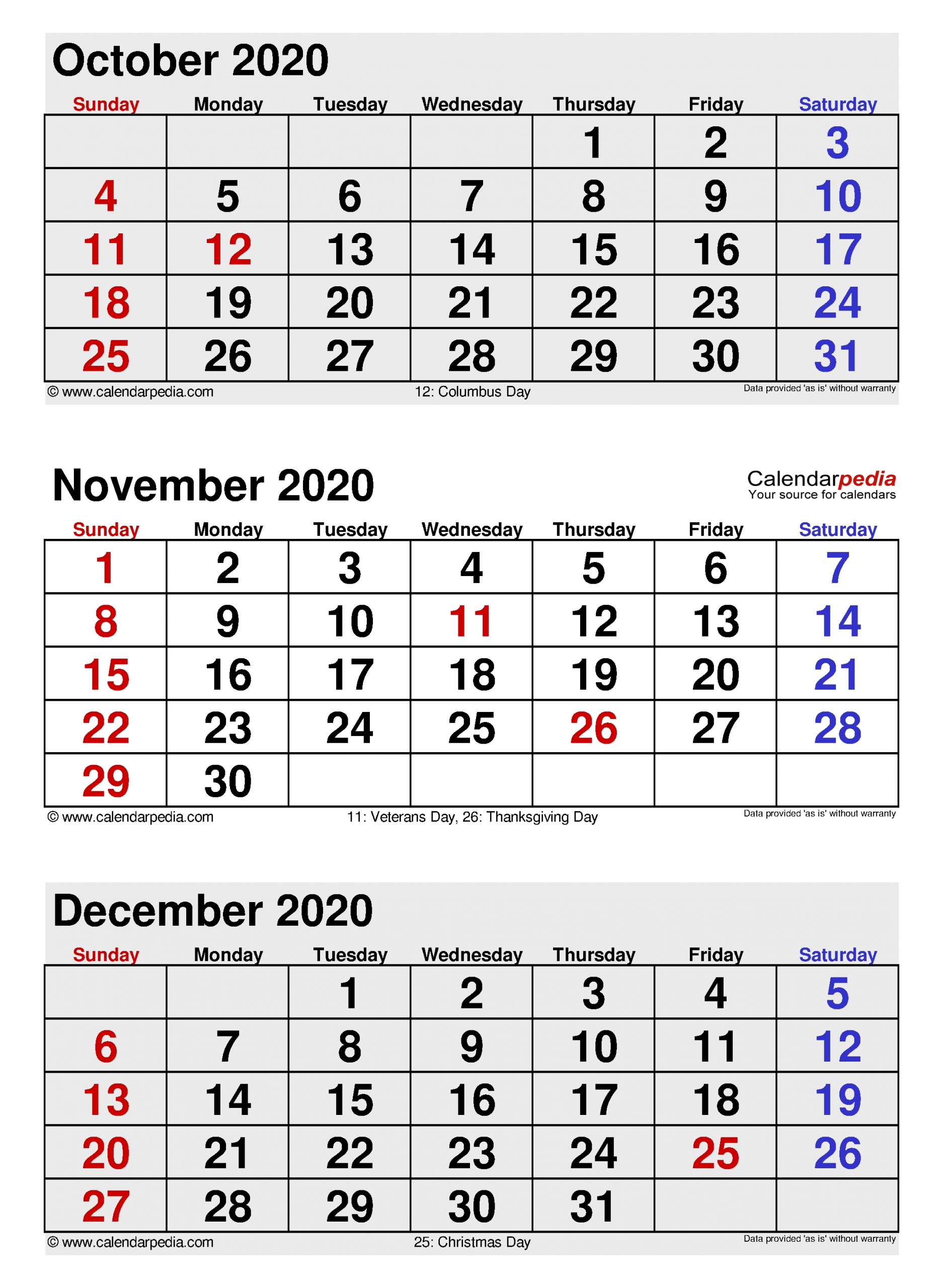 November 2020 Calendar | Templates For Word, Excel And Pdf