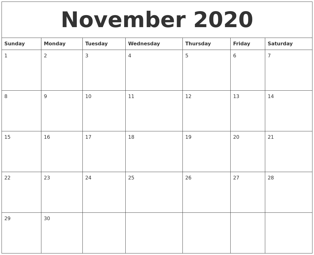 november 2020 free monthly printable calendar