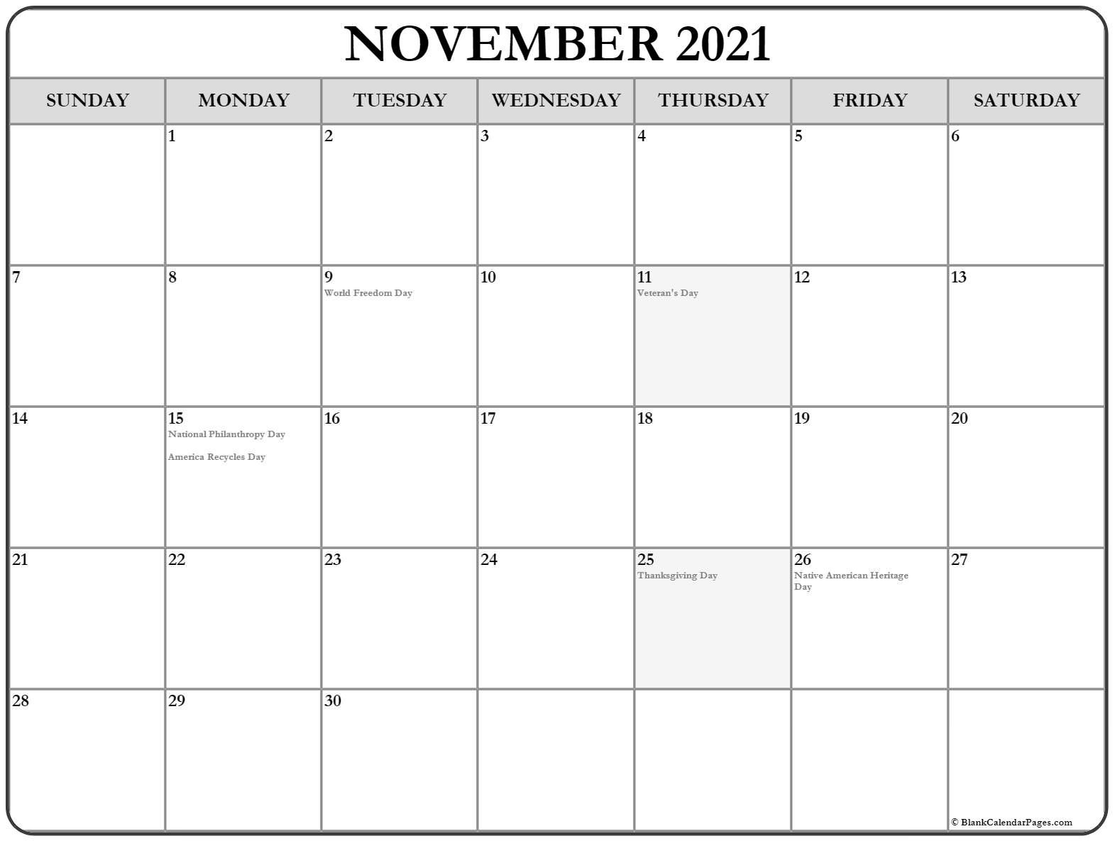 november 2021 calendar with holidays