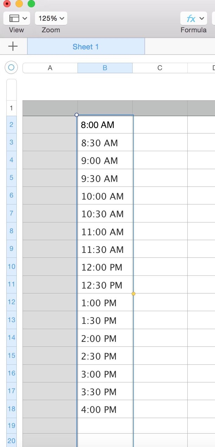 Numbers: How Do I Create A Column With A Sequence Of Times