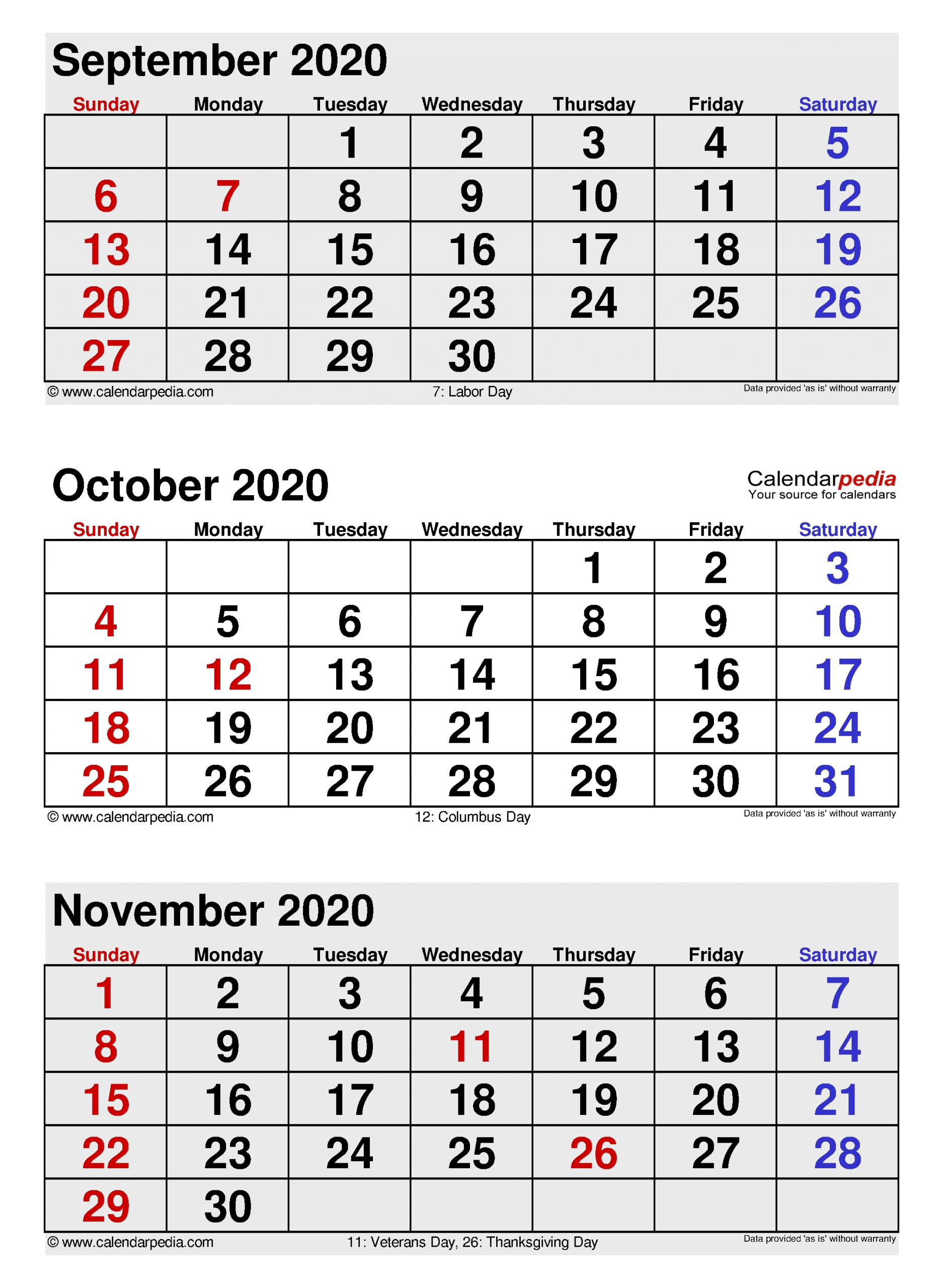 October 2020 Calendar | Templates For Word, Excel And Pdf