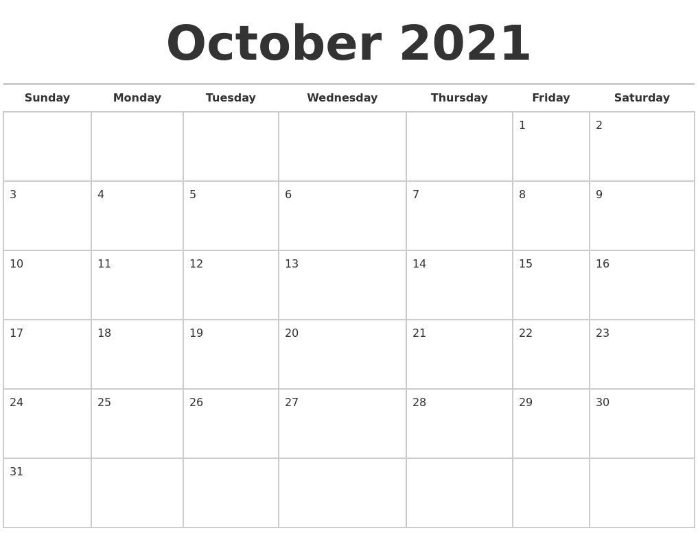 October 2021 Calendars Free