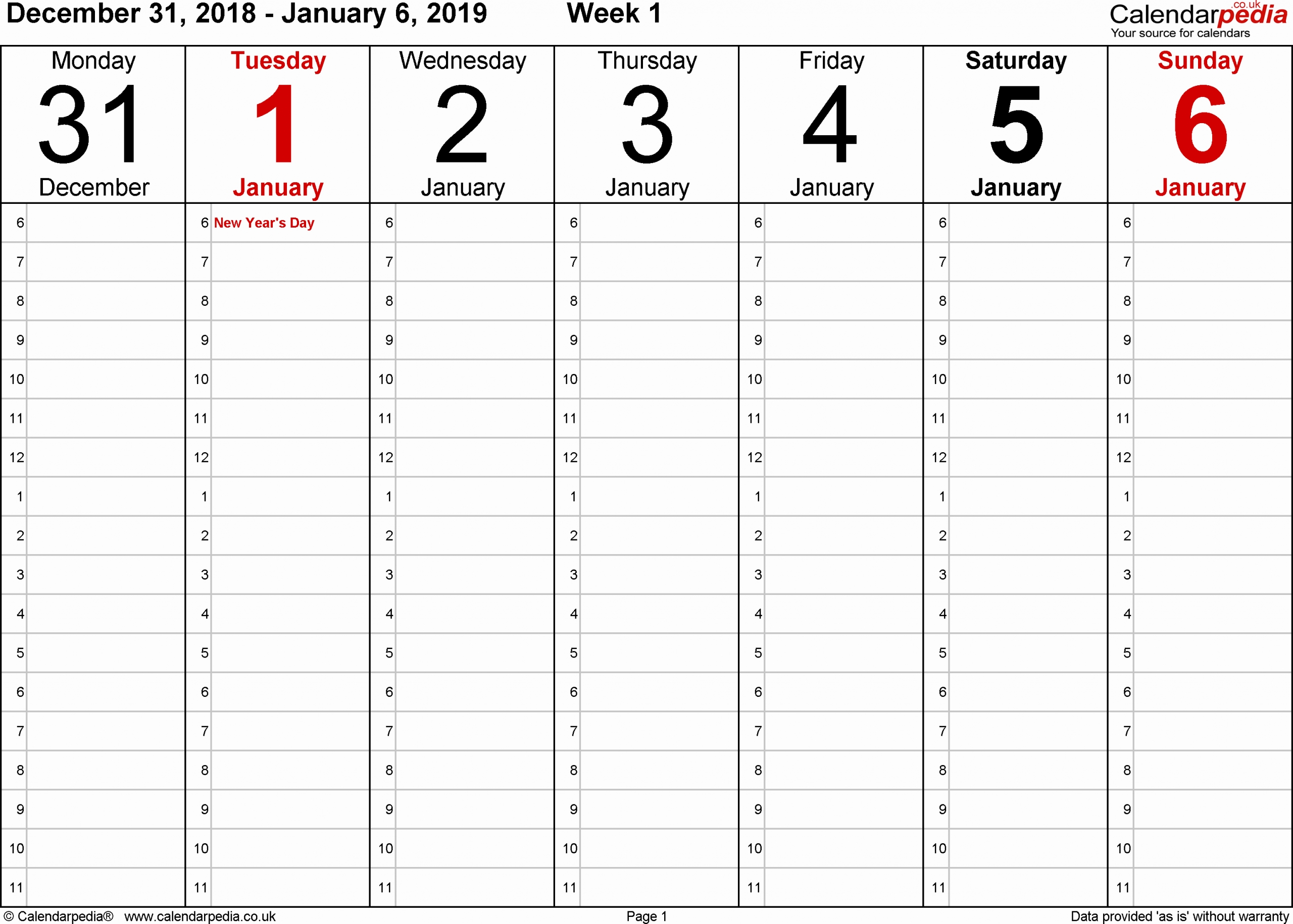 One Day Schedule Template Inspirational Weekly Calendar 2019