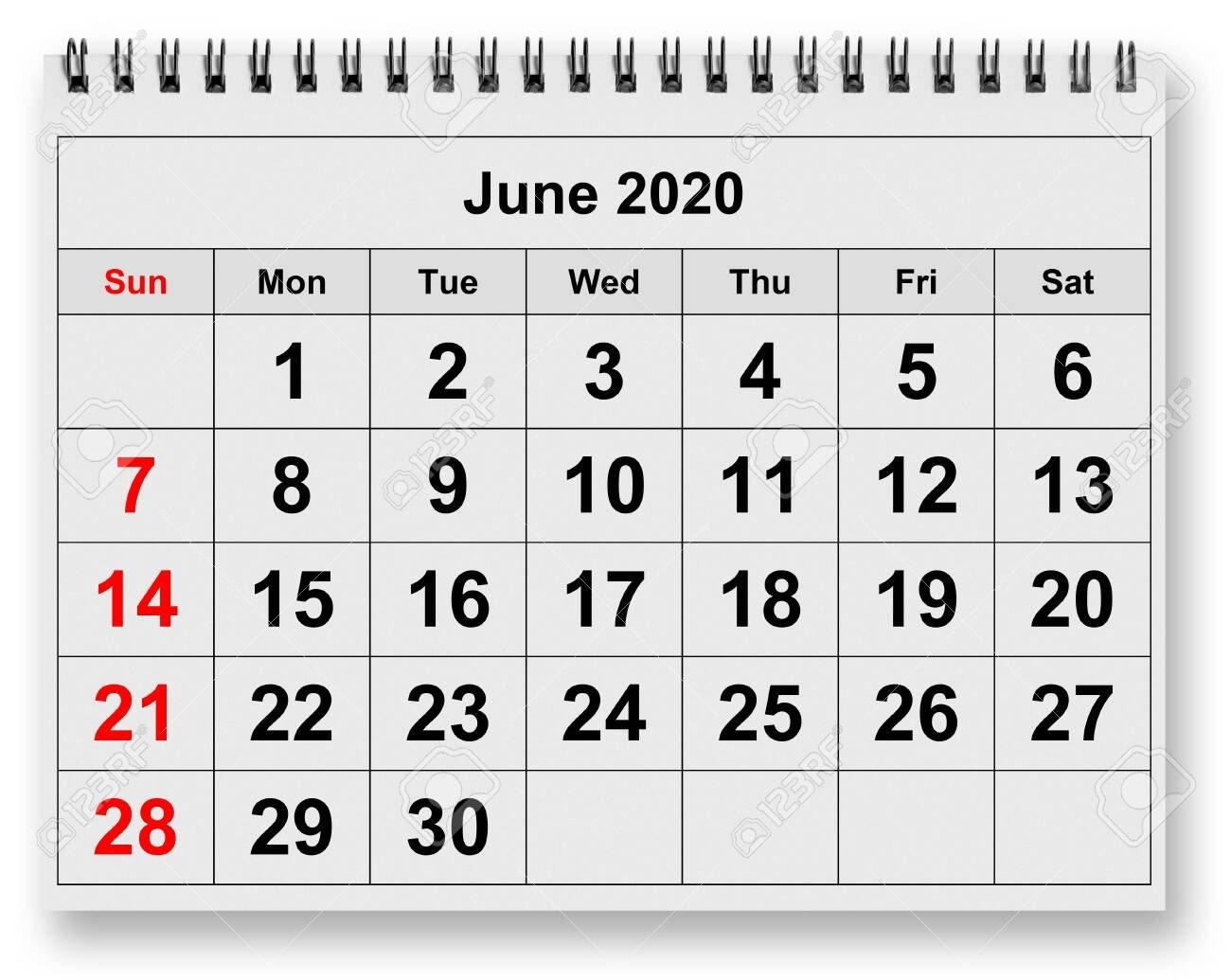 One Page Of The Annual Monthly Calendar Month June 2020