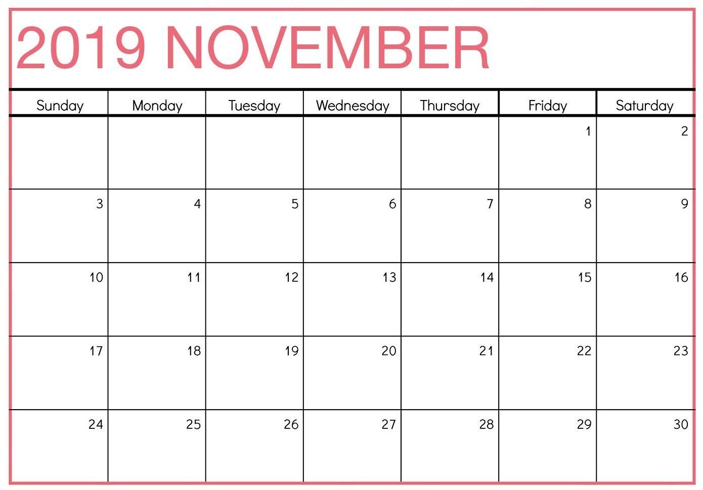 Online November 2019 Calendar Excel | Excel Calendar