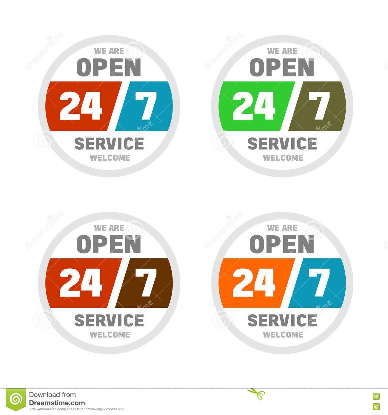 Open 24 Hours A Day And 7 Days Week Stock Vector