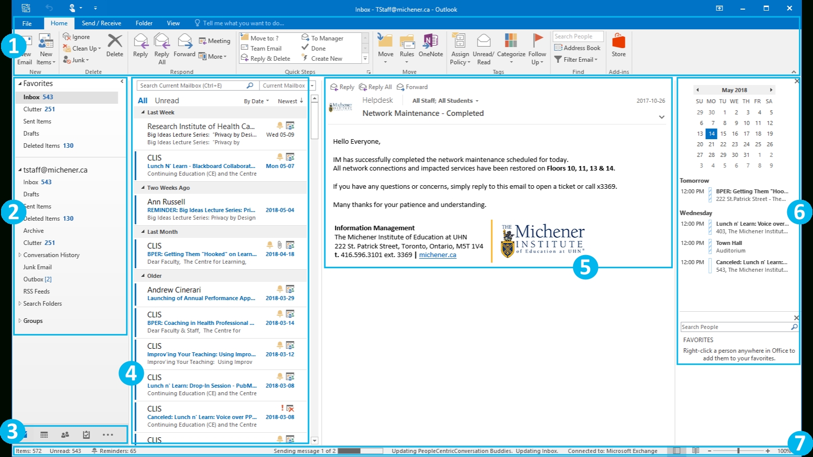 Outlook 2016 Basics The Michener Institute Helpdesk Example