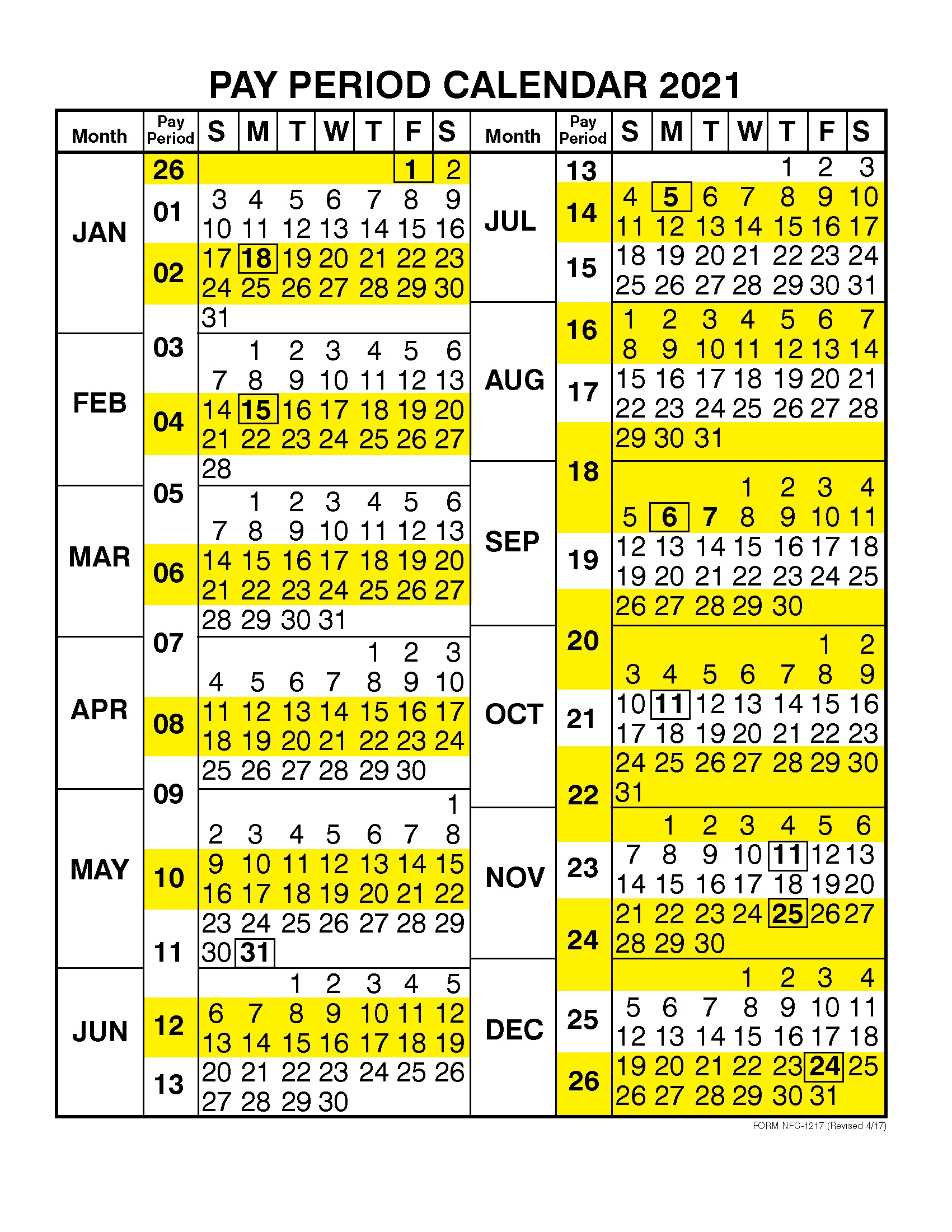 Pay Period Calendar 2021calendar Year – Free Printable