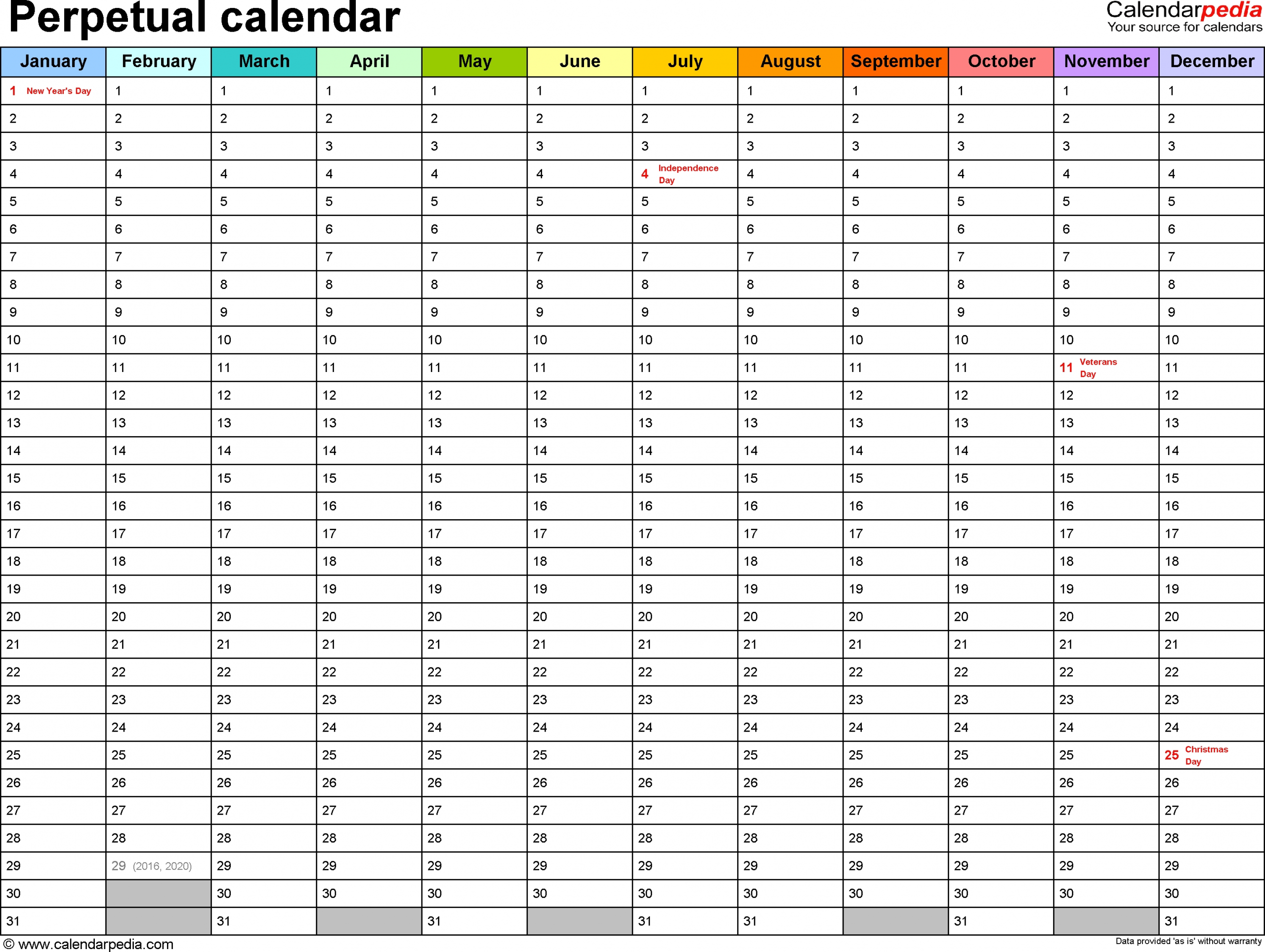 perpetual calendars 7 free printable pdf templates