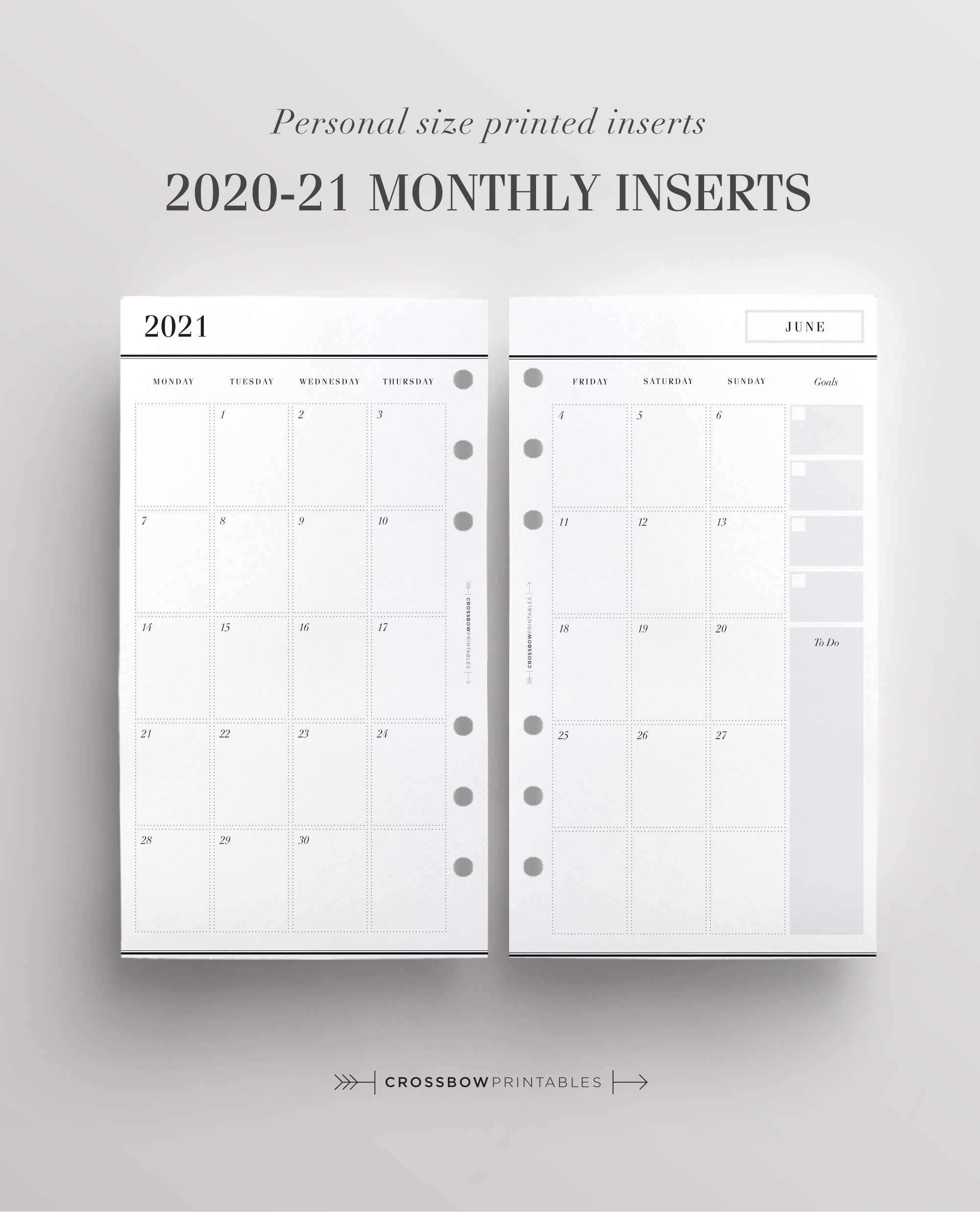 Personal 2020 21 Monthly Planner Inserts