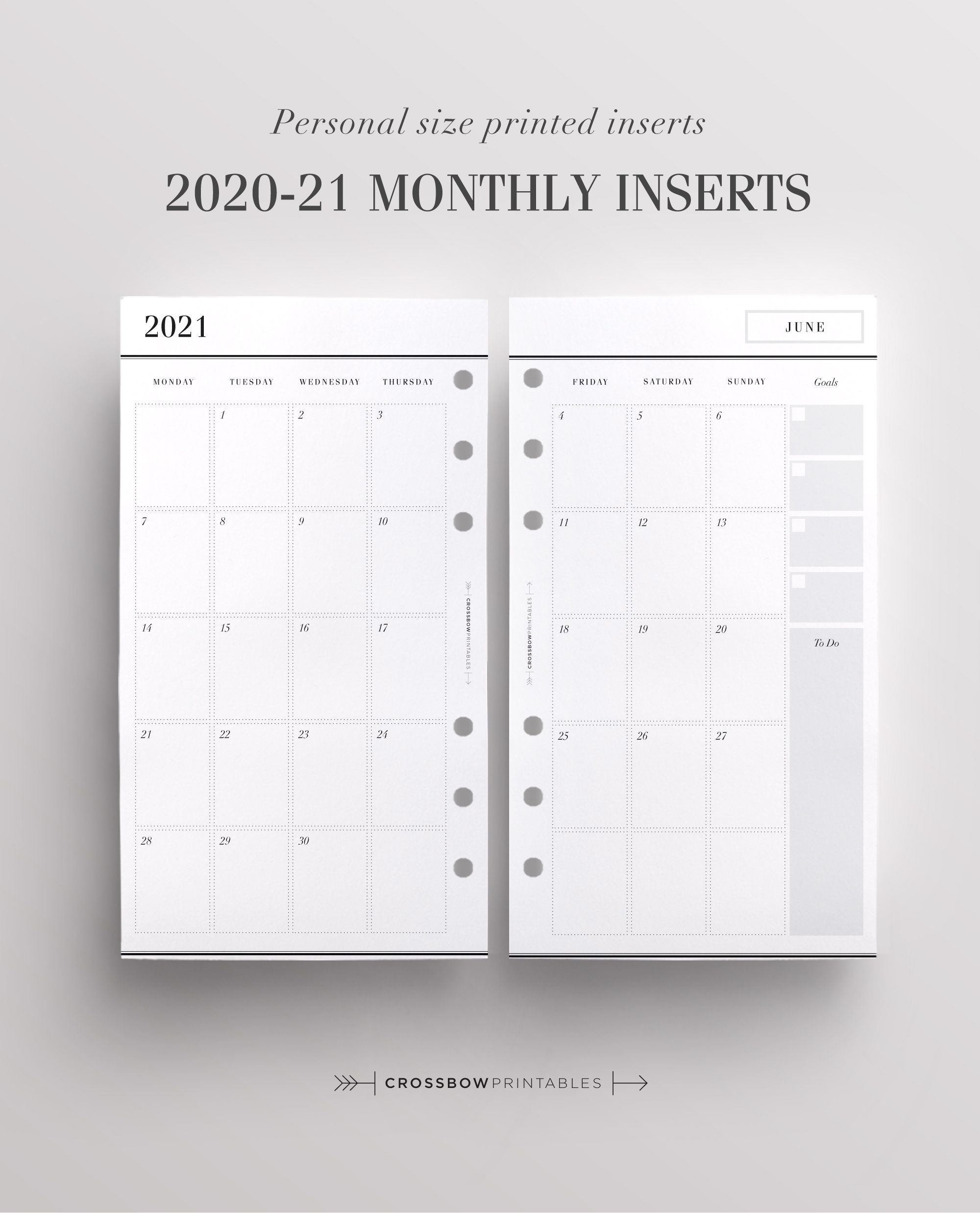 personal 2020 21 monthly planner inserts