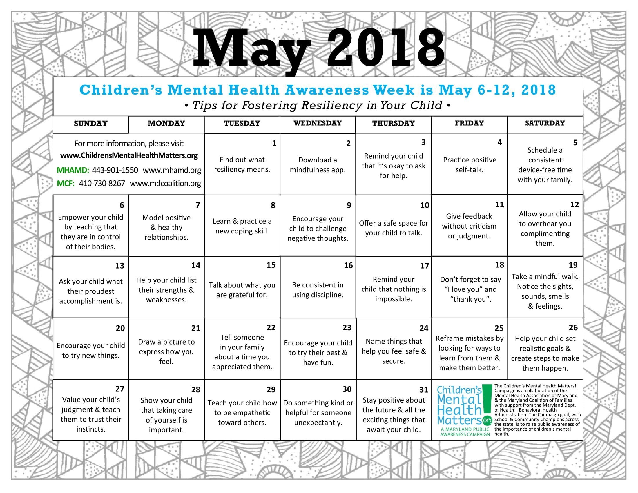 Mental Health Calendar Dates 2025 Chloe Delcina