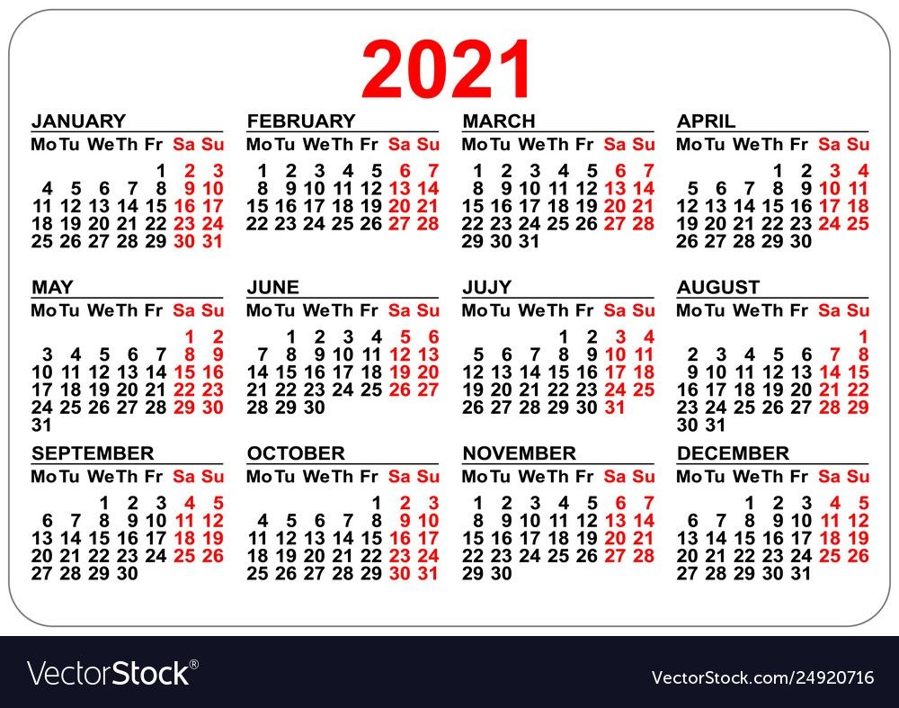 Pocket Calendar 2021 Grid Template Isolated On