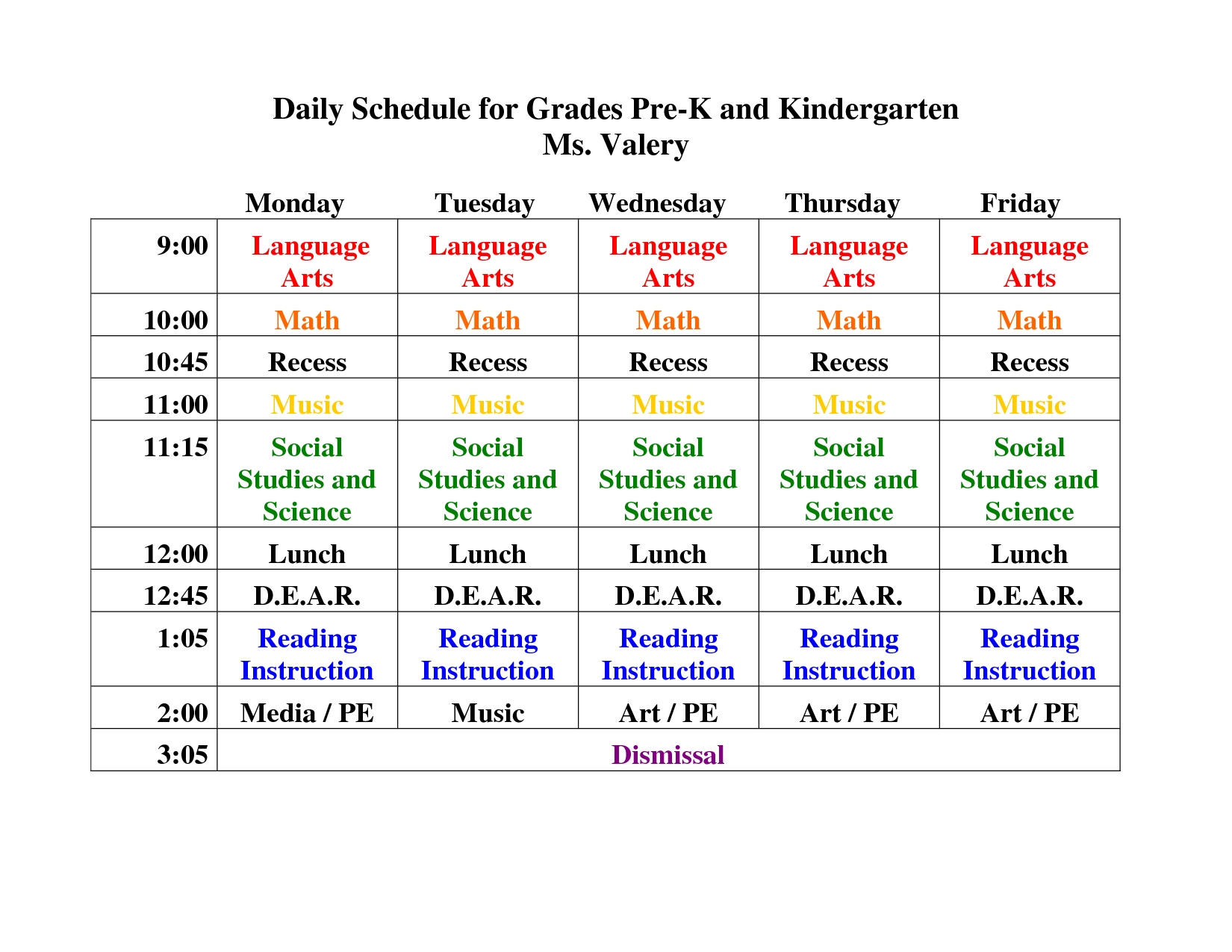 Pre K Daily Schedule Google Search | Kindergarten Daily