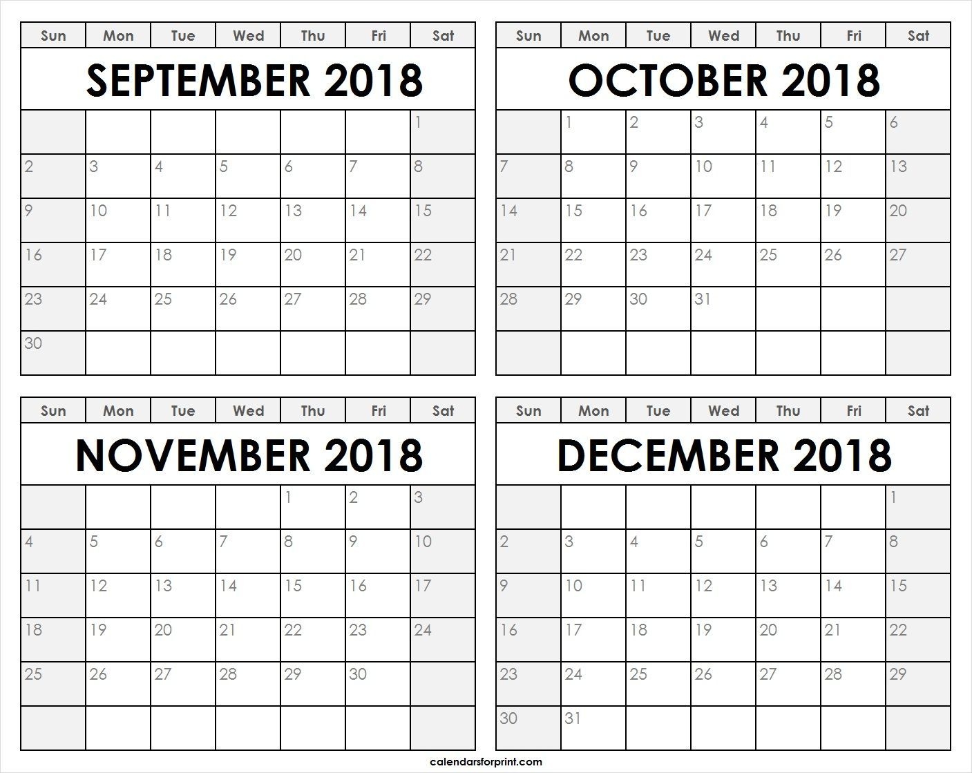 print blank september october november december 2018