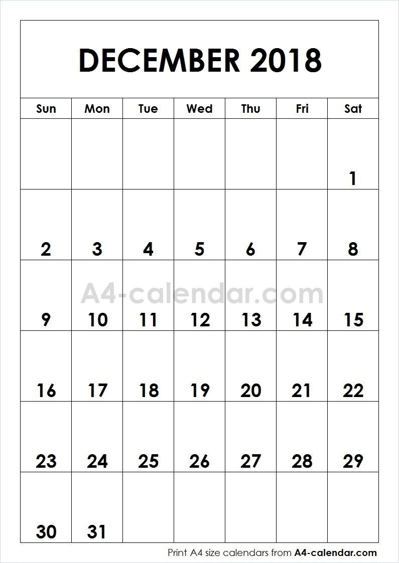 print free blank december 2018 a4 calendar from www a4