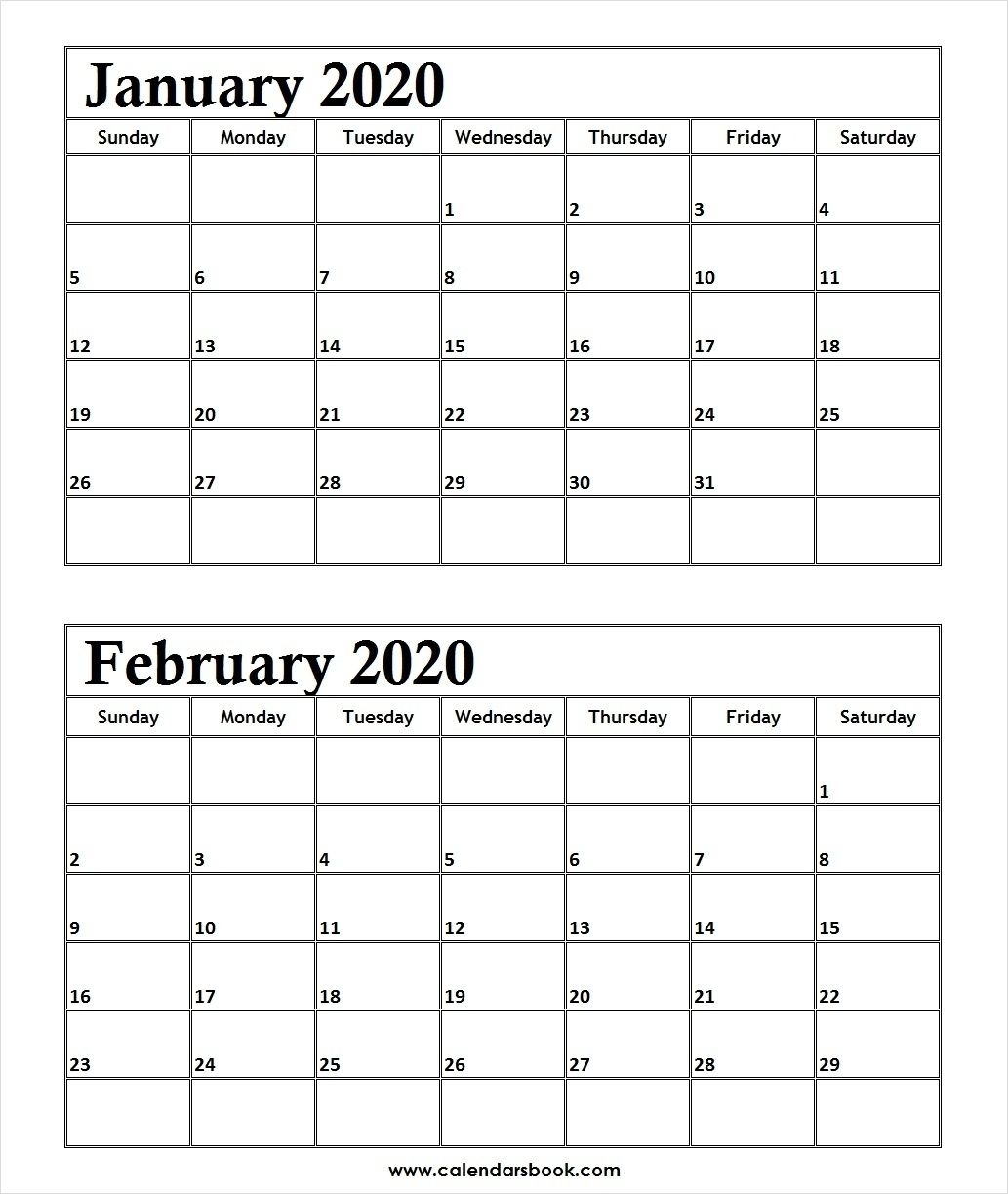 print january february 2020 calendar template | 2 month in 2