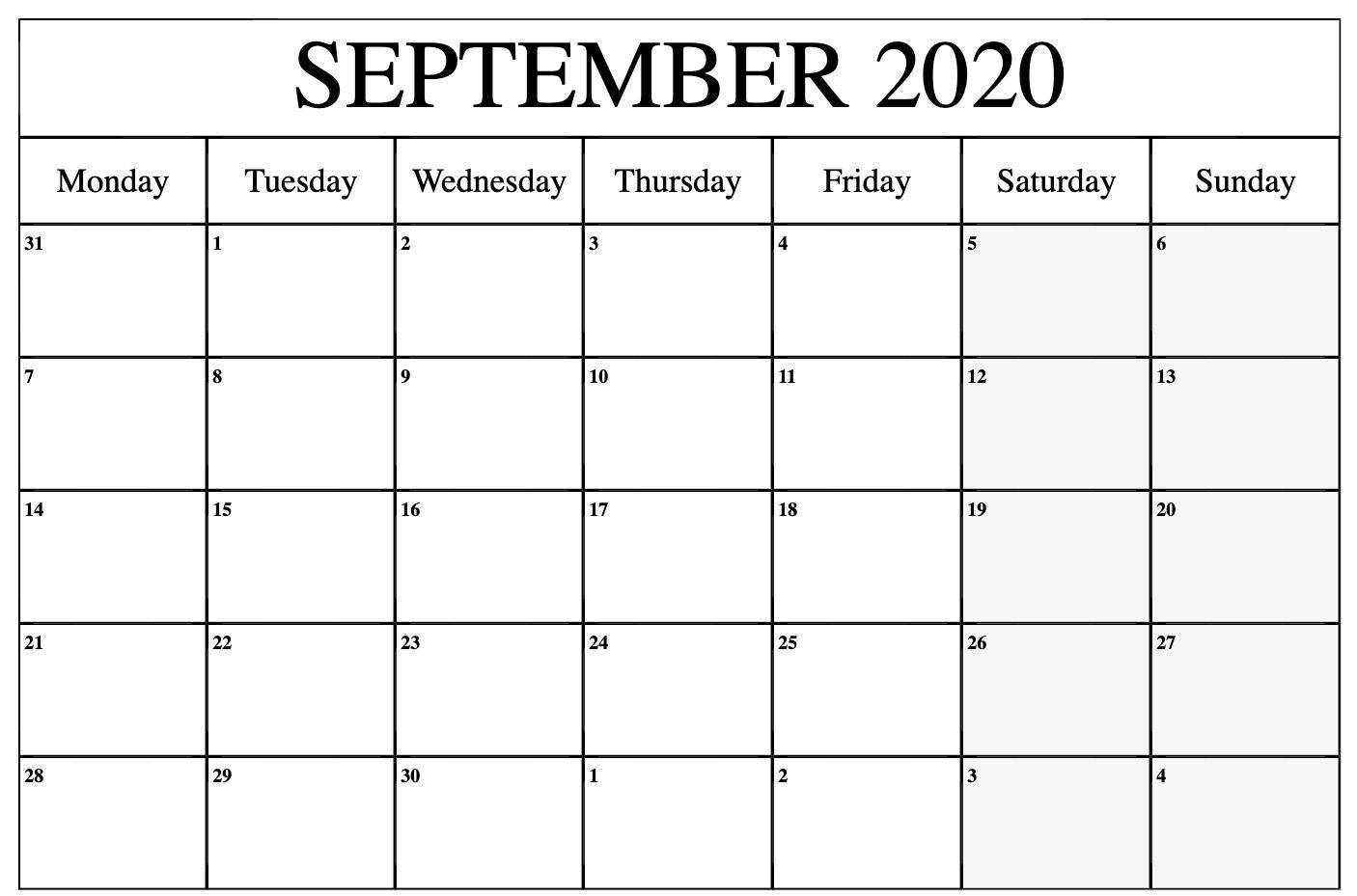 print september 2020 calendar to print | calendar printables