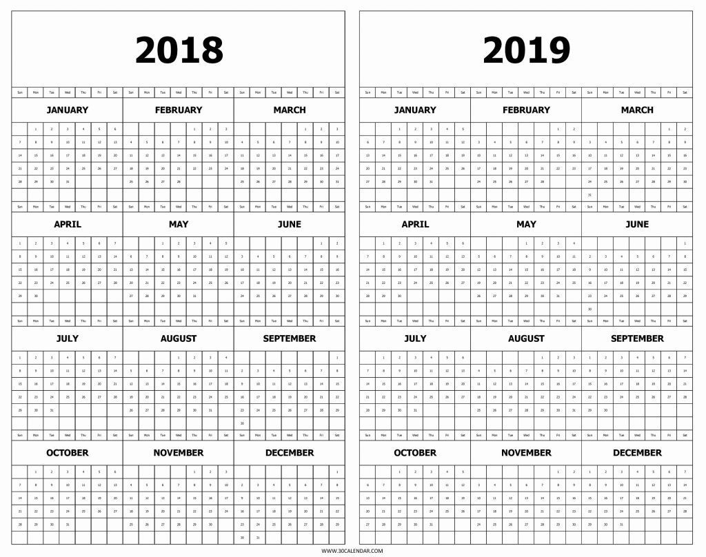 Printable 2018 2019 Calendar Calendar 2018 And 2019