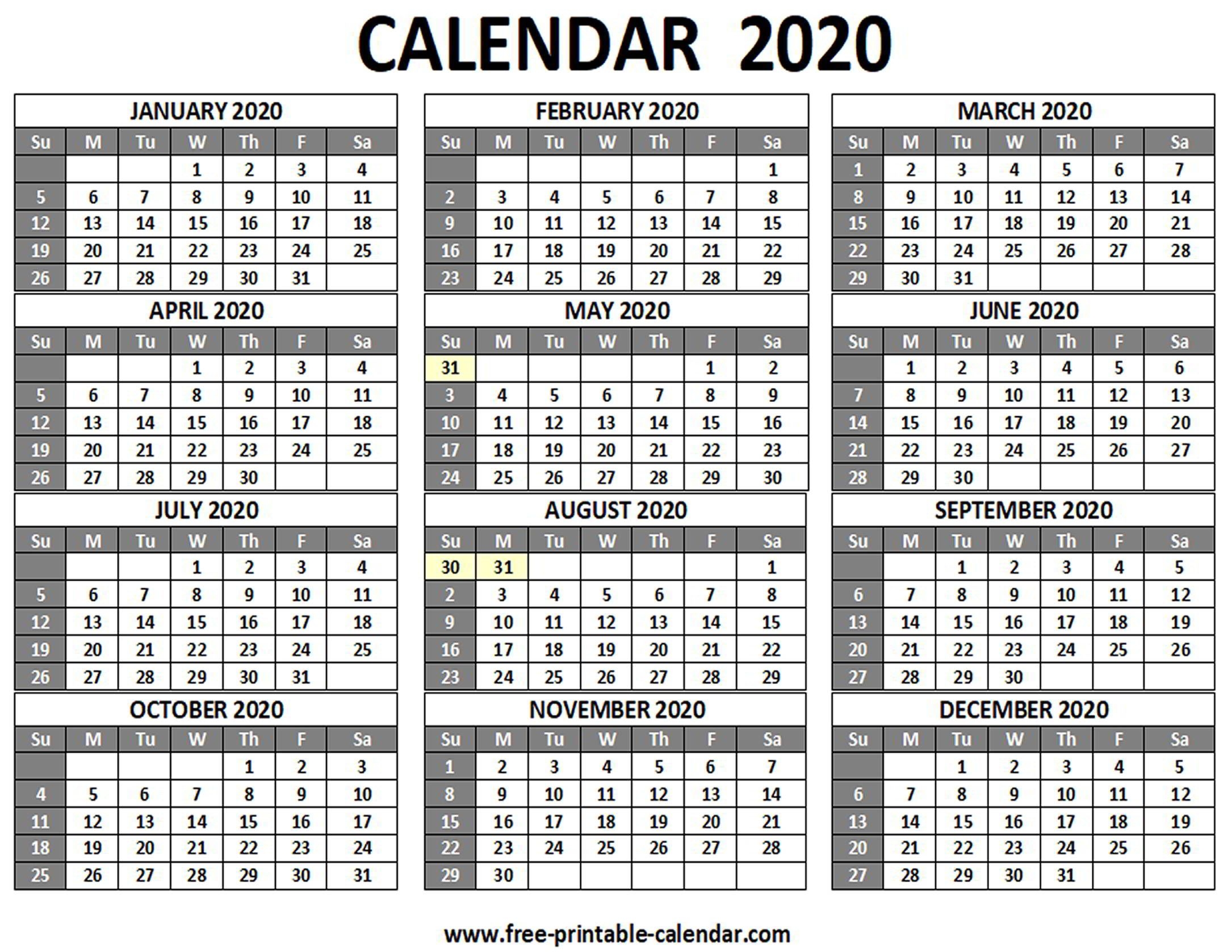 printable 2020 calendar free printable calendar