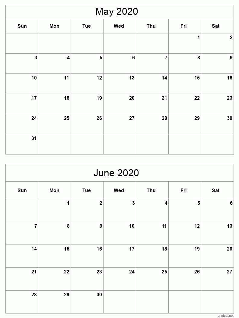 Printable 2020 Calendar Two Months Per Page | Free