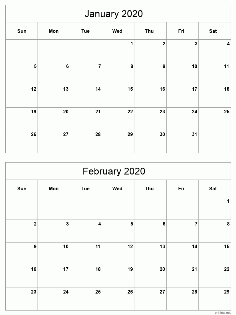 printable 2020 calendar two months per page | free