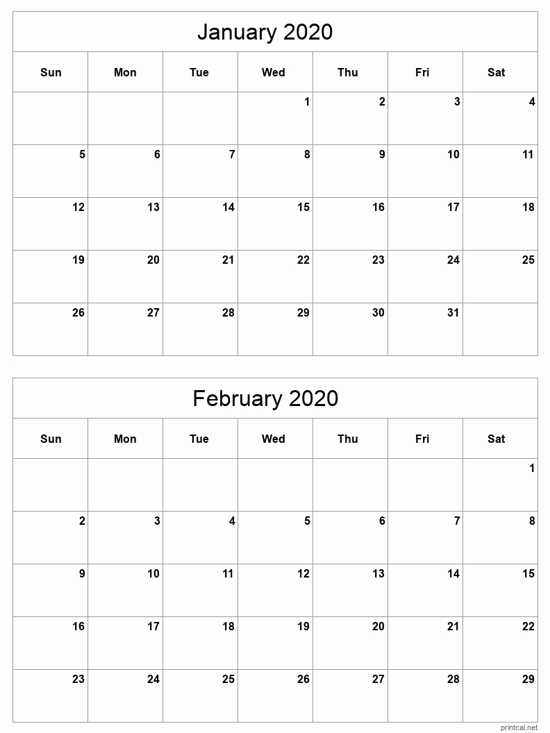 Printable 2020 Calendar Two Months Per Page | Free