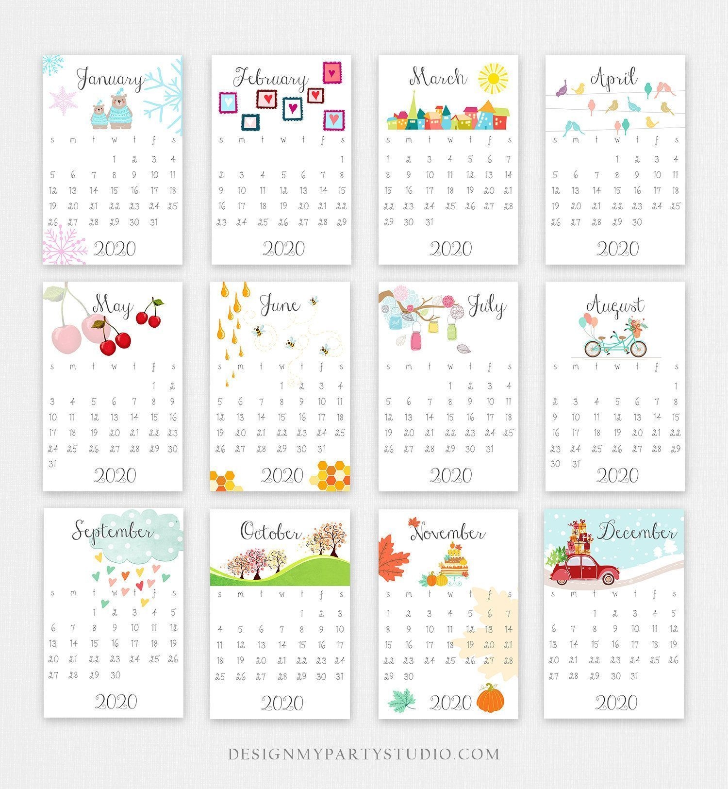 Printable 2020 Calendar Wall Calendar Desk Calendar