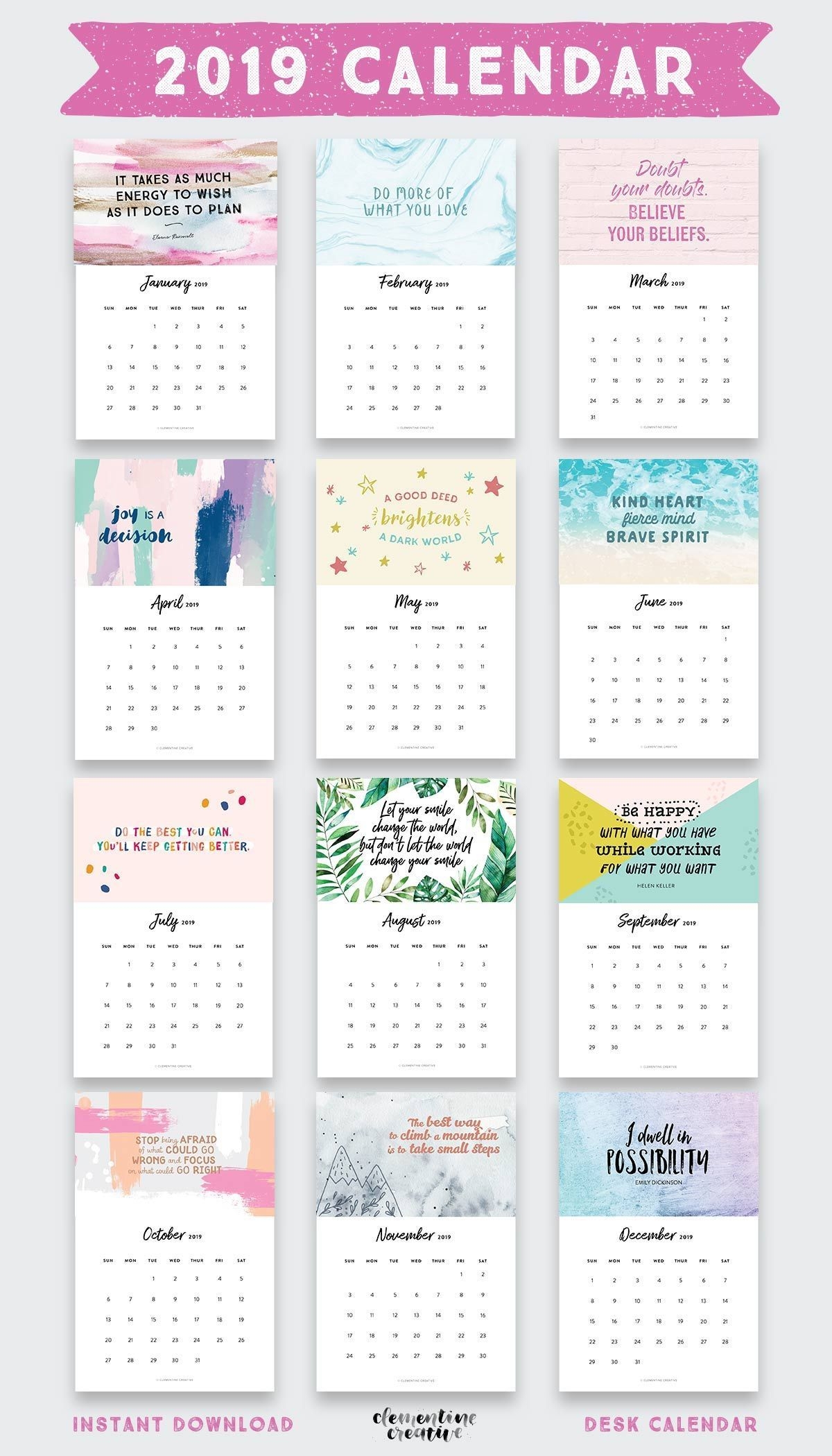 Printable 2020 Inspirational Quotes Calendar ( Free Bonus