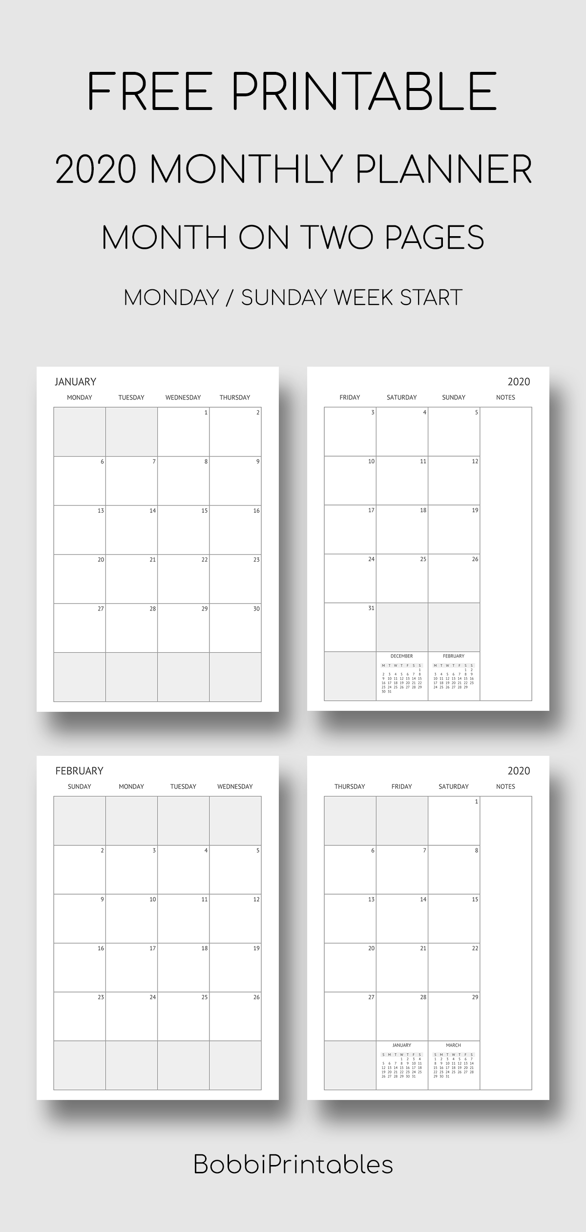 Printable 2020 Monthly Planner In 2020 | Free Printable