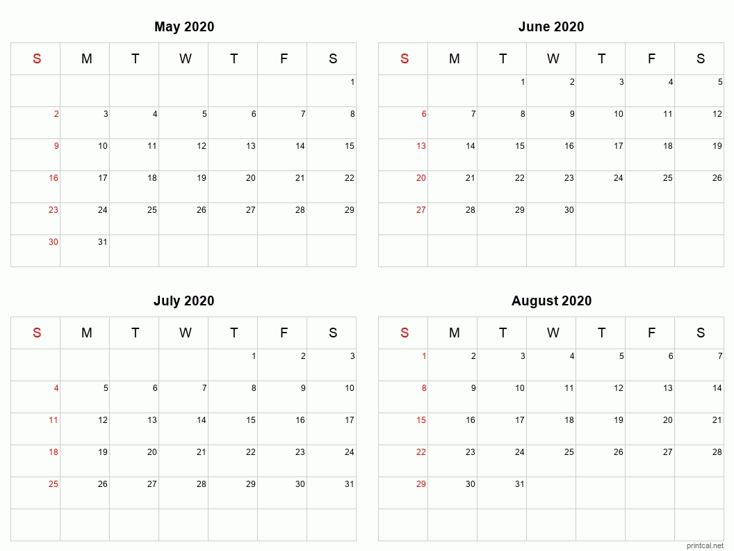 Printable 2021 Calendar Four Months Per Page | Free