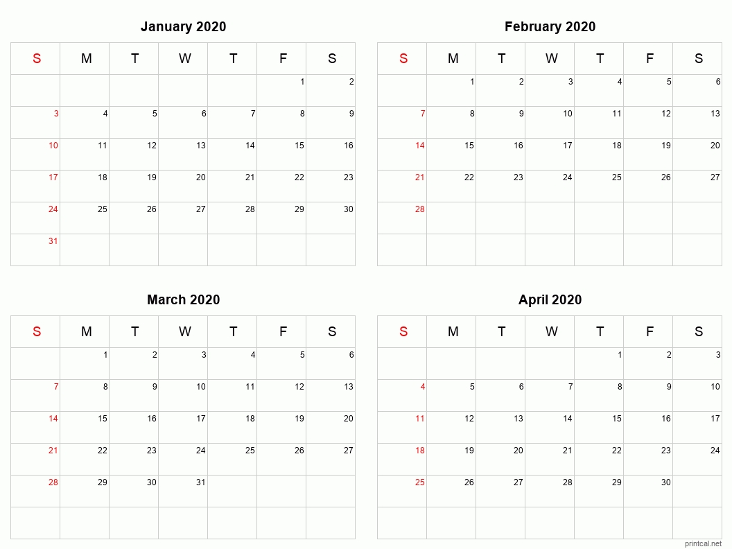 Printable 2021 Calendar Four Months Per Page | Free