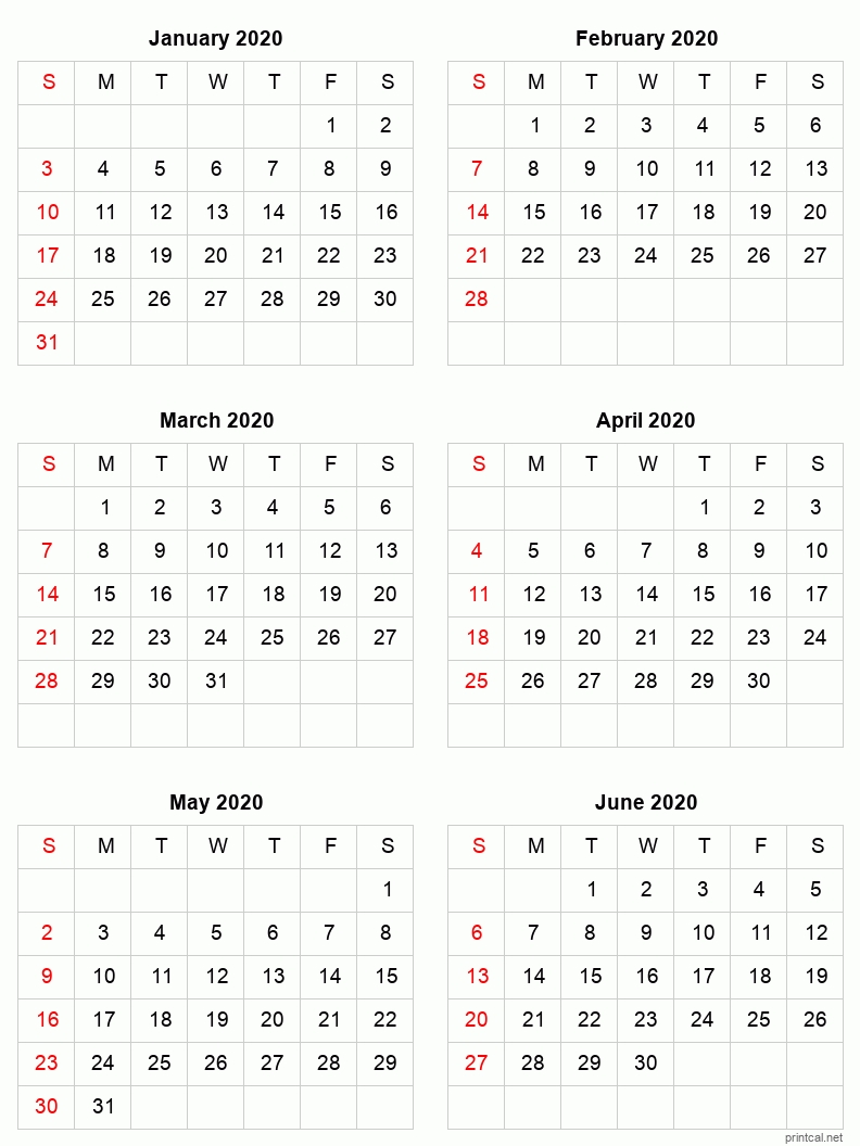 Printable 2021 Calendar Six Months Per Page | Free