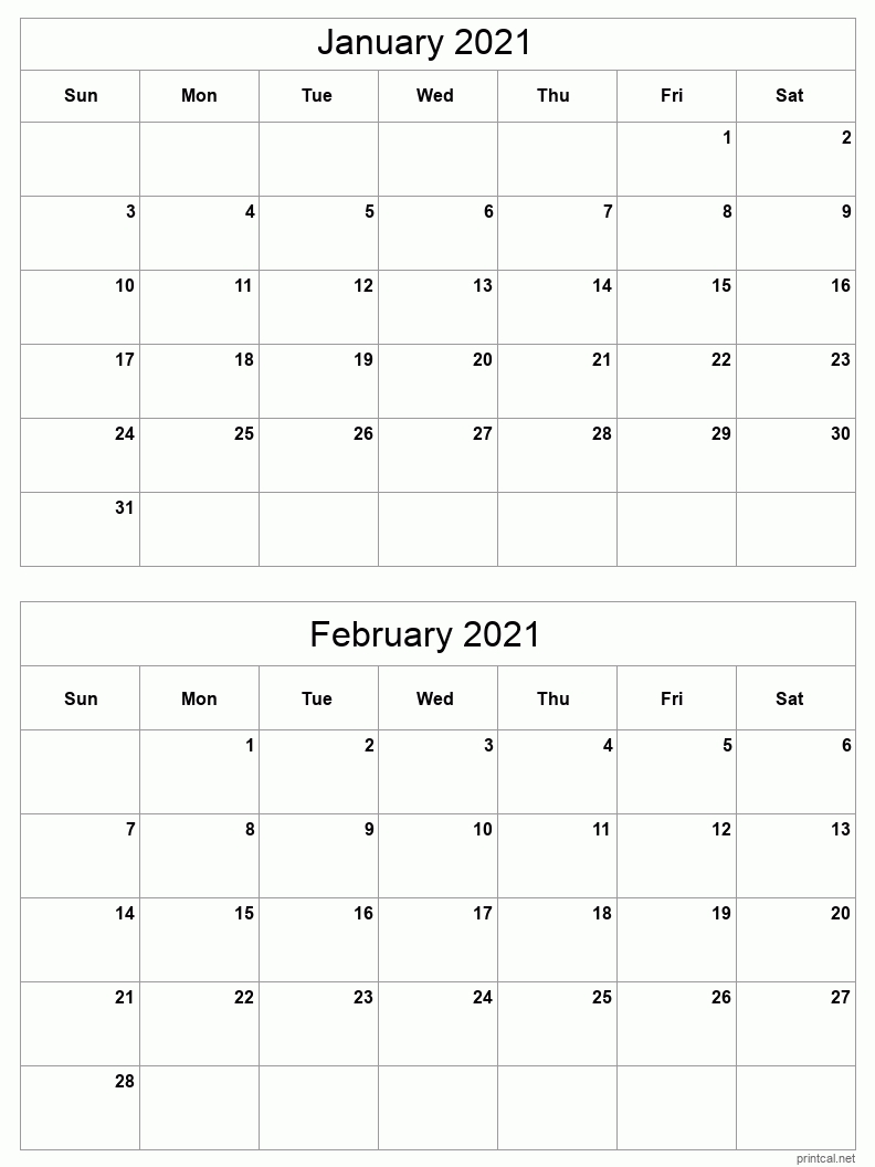 Printable 2021 Calendar Two Months Per Page | Free