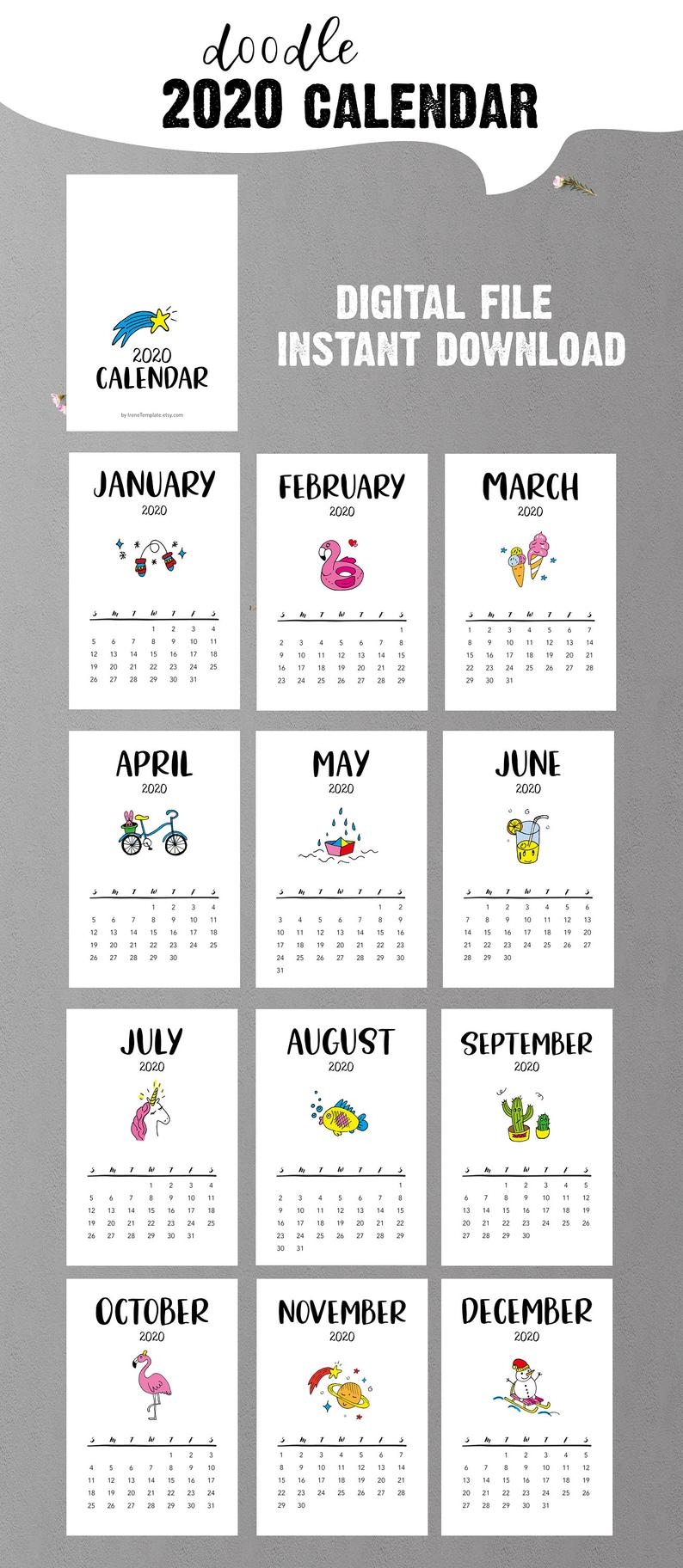 Printable #accessory #calendar #doodle #20202020 Printable