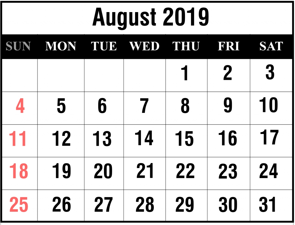 Printable August 2019 Calendar With Holidays [pdf, Excel