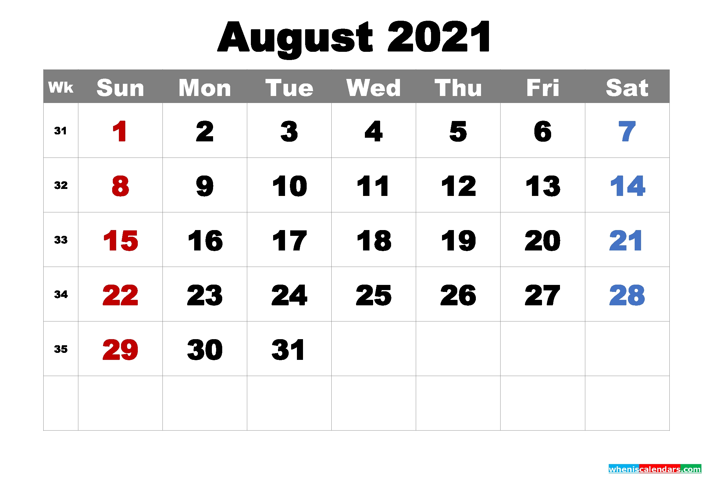 printable august 2021 calendarmonth – free printable