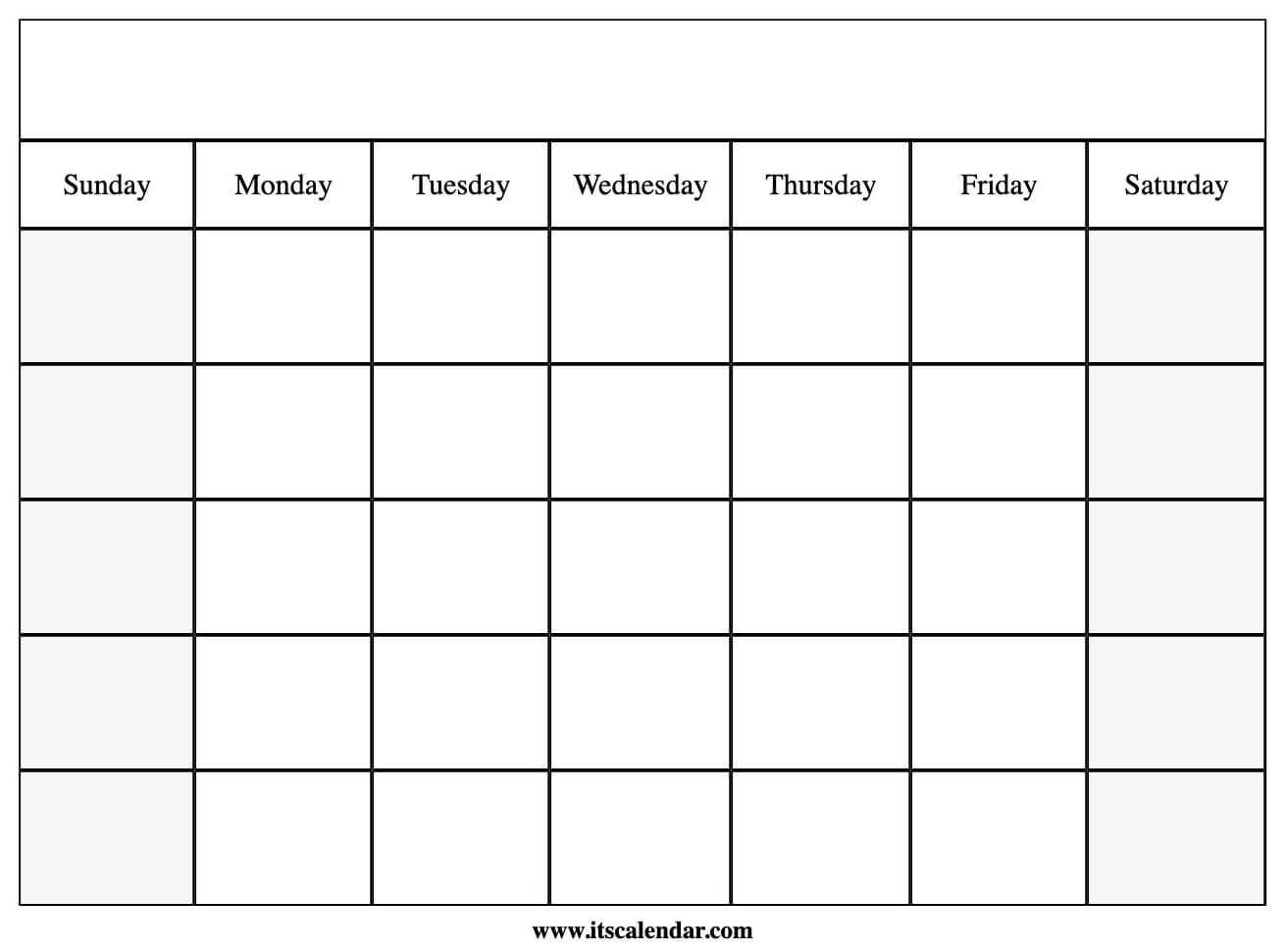 Blank Calendar Template Monday Friday - Example Calendar Printable