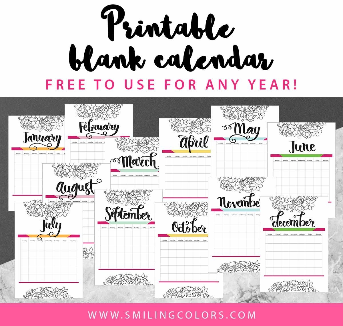 printable blank calendar free to use for any year