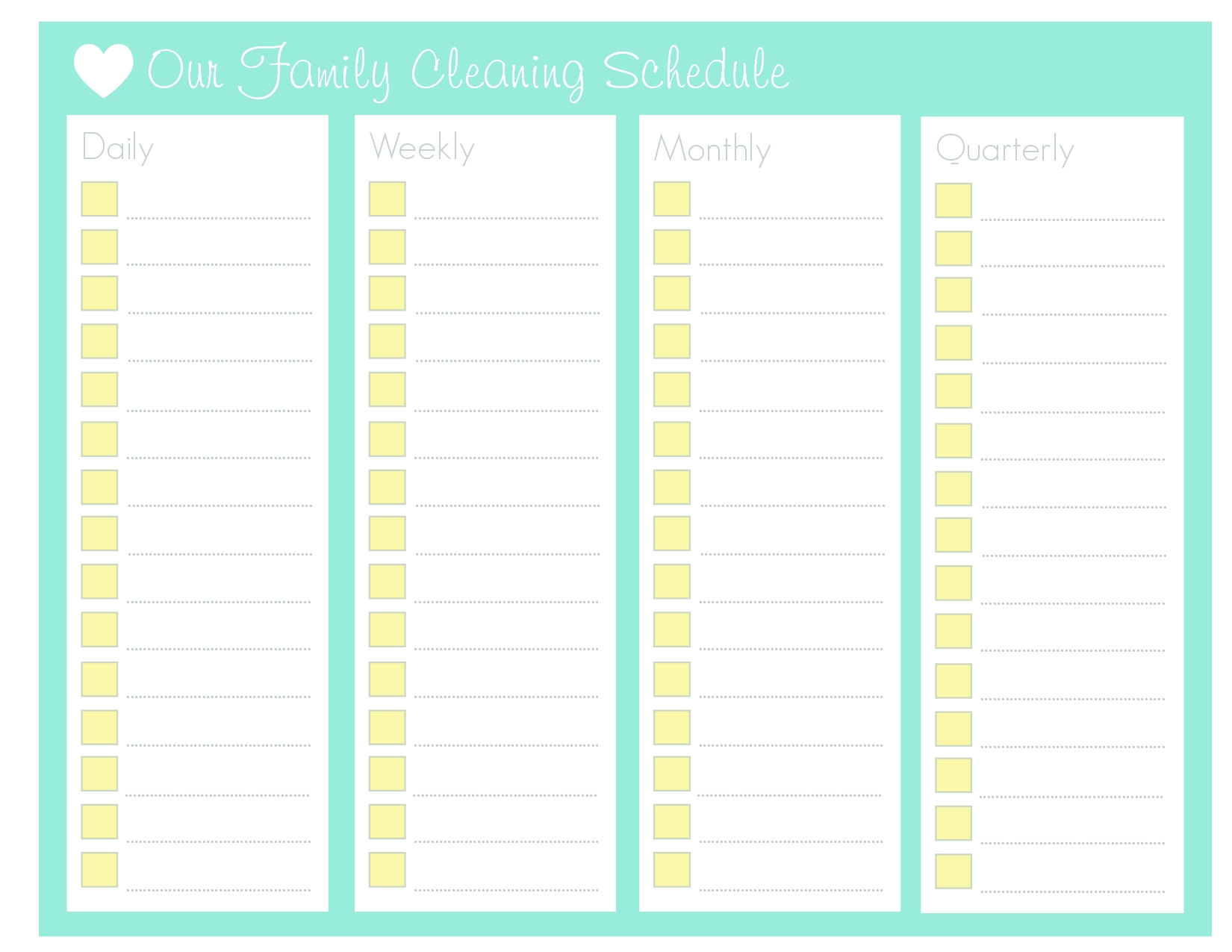 Printable Blank Monthly Chore Daily Checklist Google