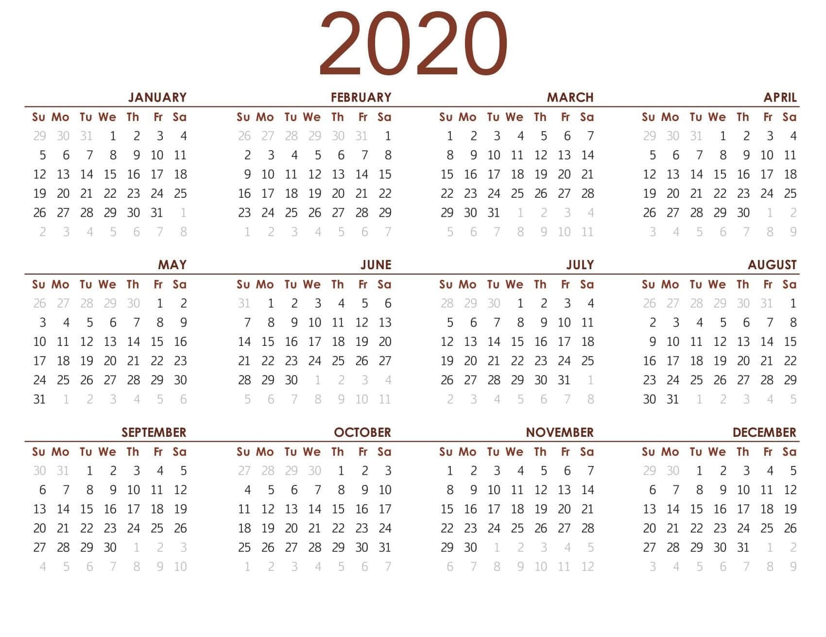 Printable Calendar 2020 With Notes 2019 Calendars For