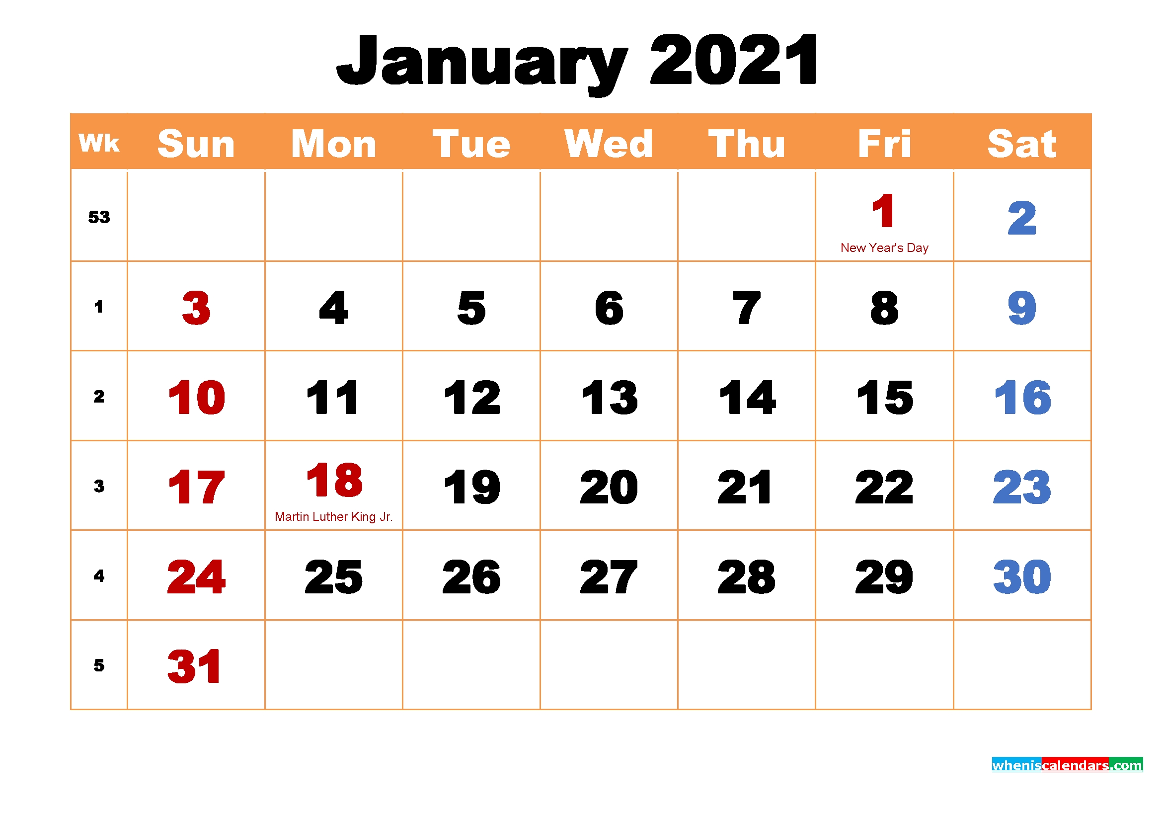 printable calendar for january 2021 – free printable 2020