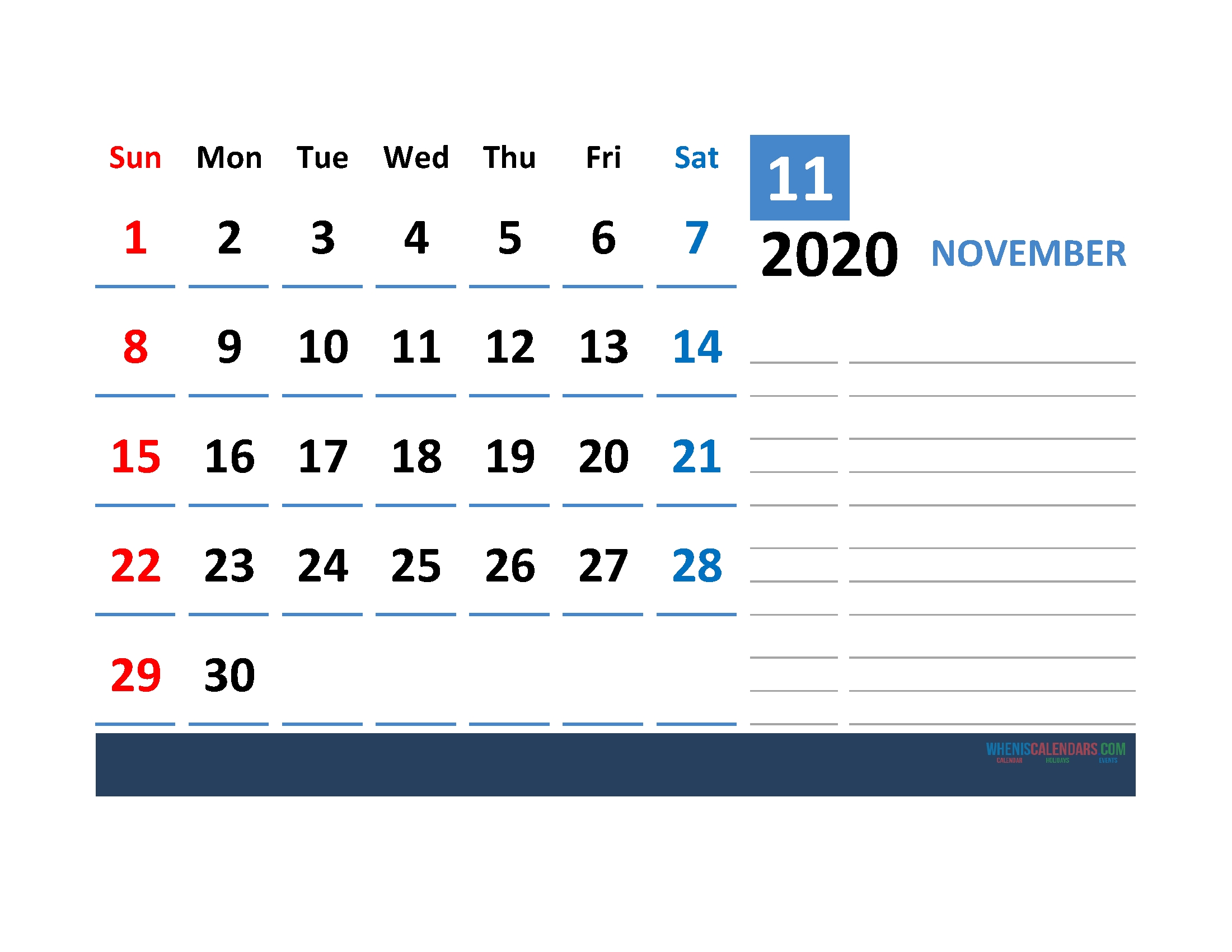 printable calendar template november 2020 calendar with